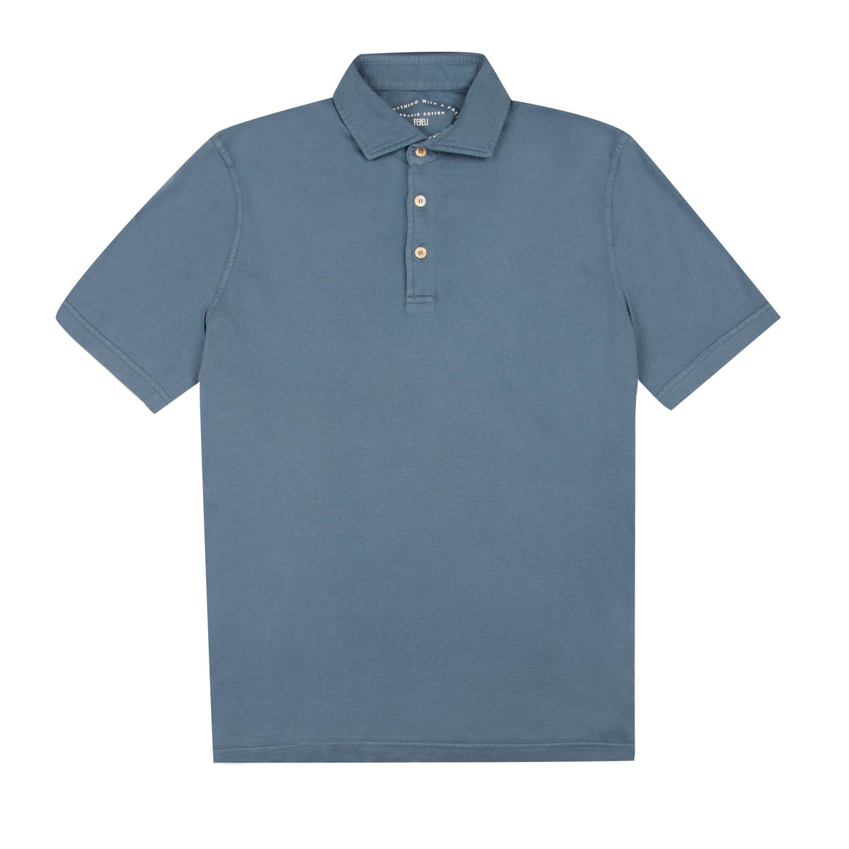 Fedeli - Denim Blue Organic Cotton Jersey Polo Shirt S/S POLOS Fedeli