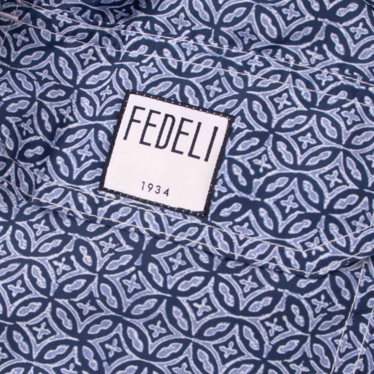 Fedeli - Navy Geometric 'Madeira' Sustainable Swim Trunks SWIMWEAR Fedeli
