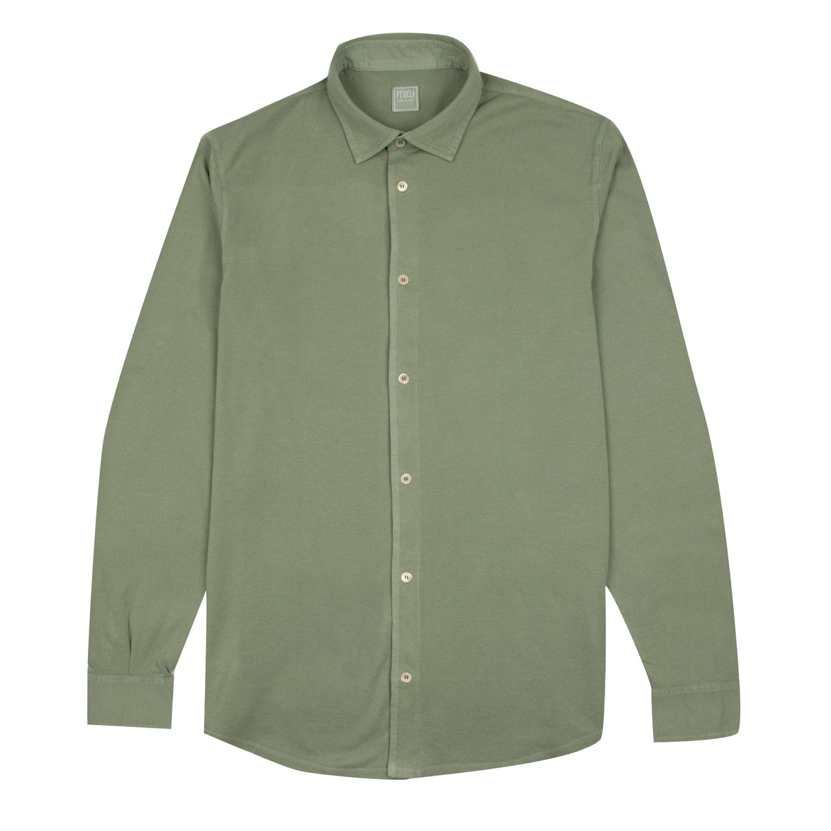 Fedeli - Green Cotton Piqué Organic Cotton Long Sleeve Polo Shirt L/S SHIRTS Fedeli