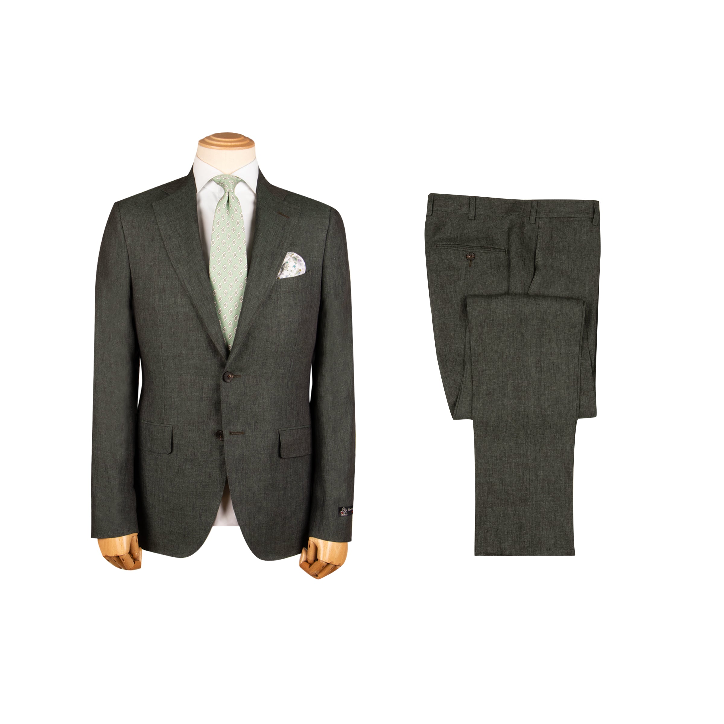 Dark Green Pure Linen Unlined Suit SUITS Robert Old