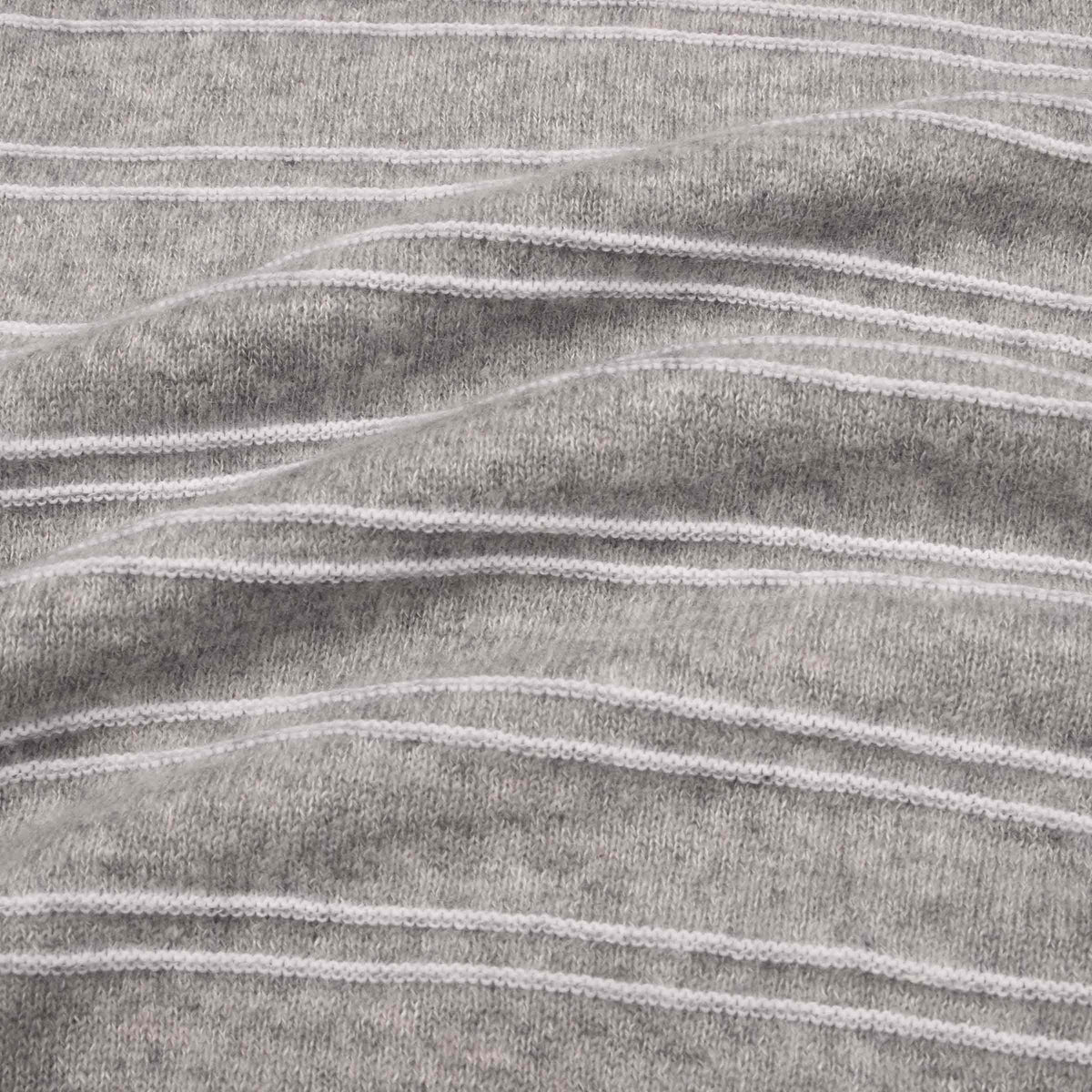 Fedeli - Grey &amp; White Striped Cashmere &amp; Linen Crew Neck Sweater KNITWEAR Fedeli