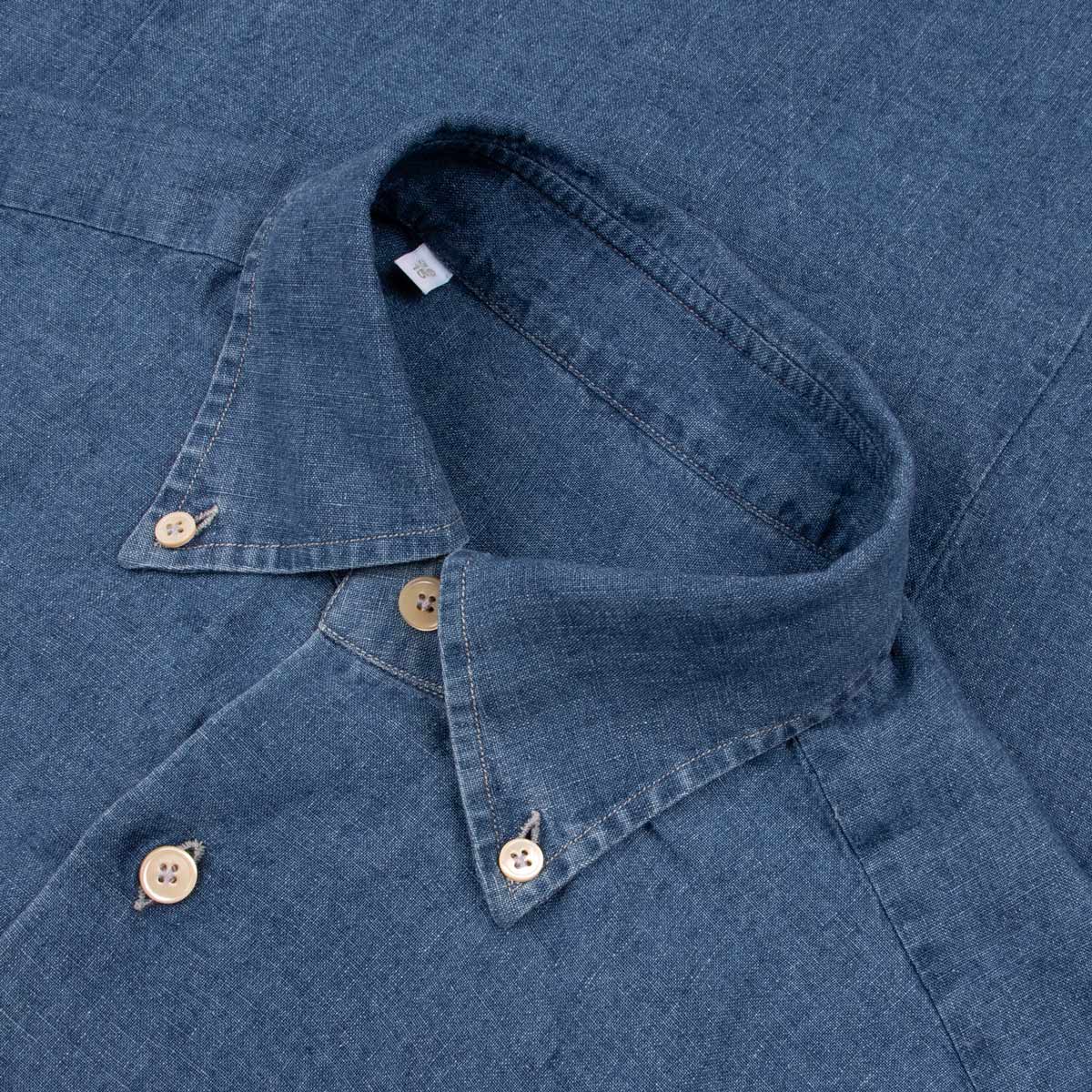 Mid Wash Denim Linen & Cotton Long Sleeve Shirt L/S SHIRTS Robert Old