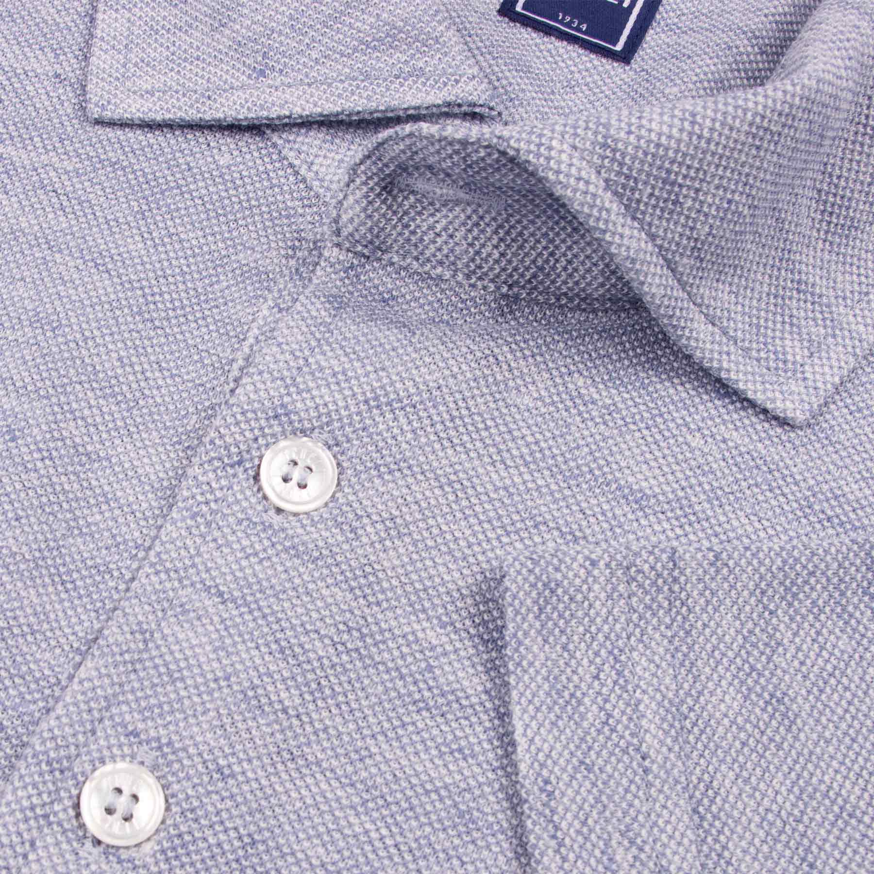 Fedeli - Blue Linen and Cotton Piqué Polo S/S POLOS FEDELI