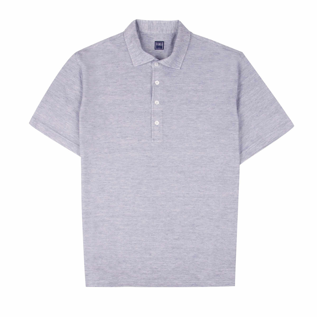 Fedeli - Blue Linen and Cotton Piqué Polo S/S POLOS Fedeli