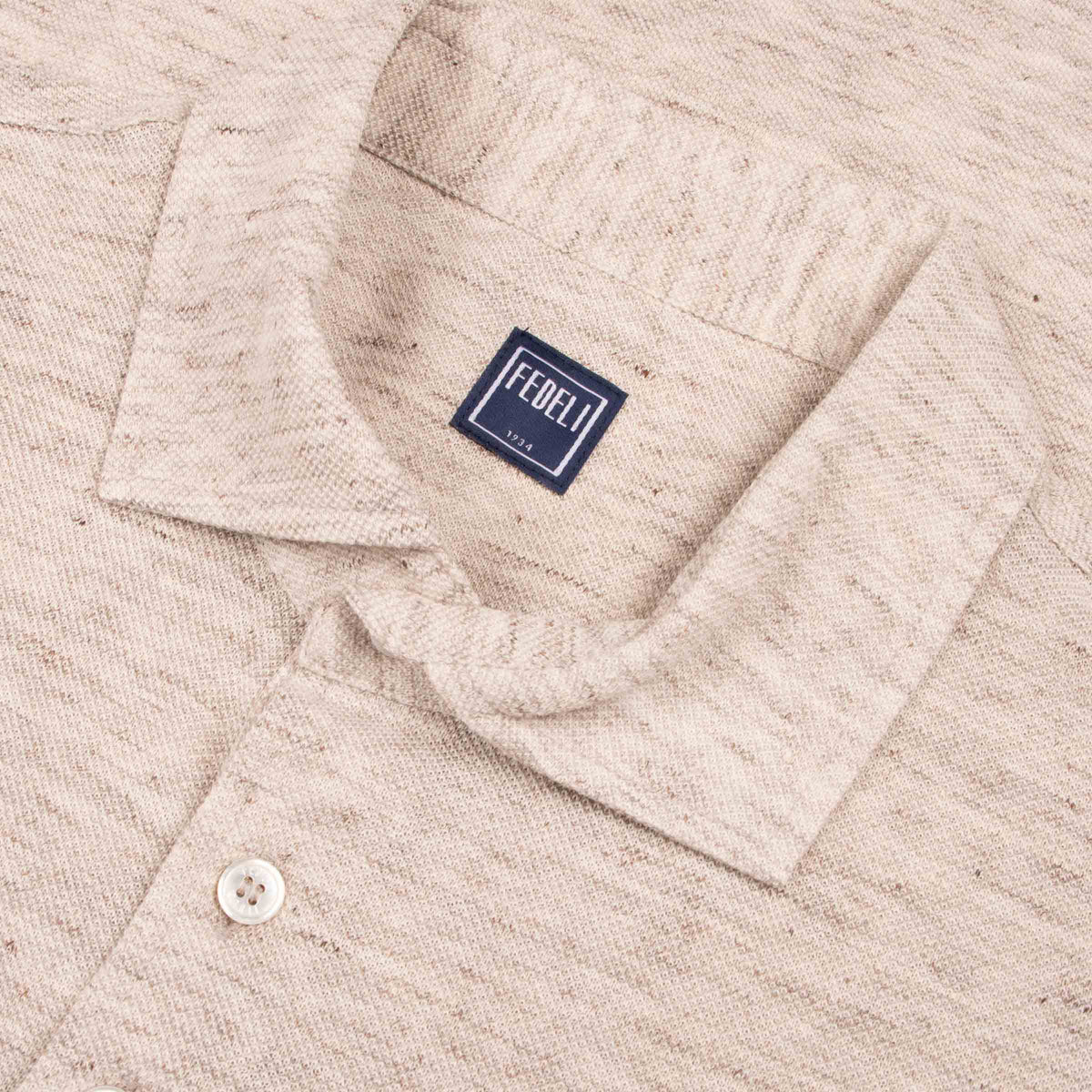Fedeli - Oatmeal Beige Linen and Cotton Piqué Polo S/S POLOS Fedeli