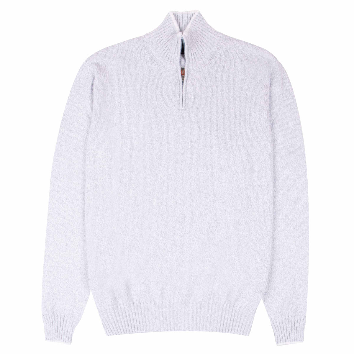 Fedeli - Light Blue Marl Zip Neck Cotton Sweater KNITWEAR Fedeli