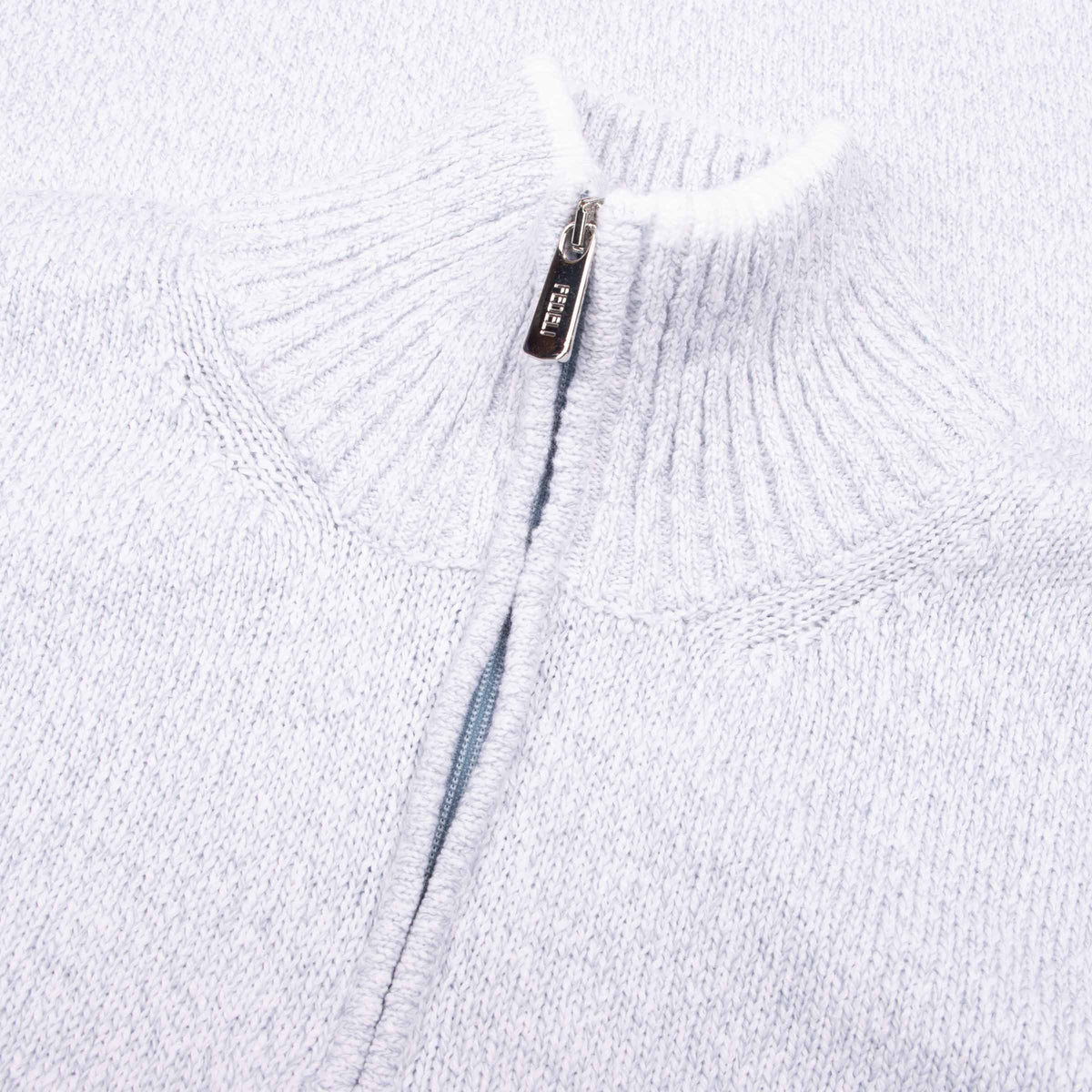 Fedeli - Light Blue Marl Zip Neck Cotton Sweater KNITWEAR Fedeli
