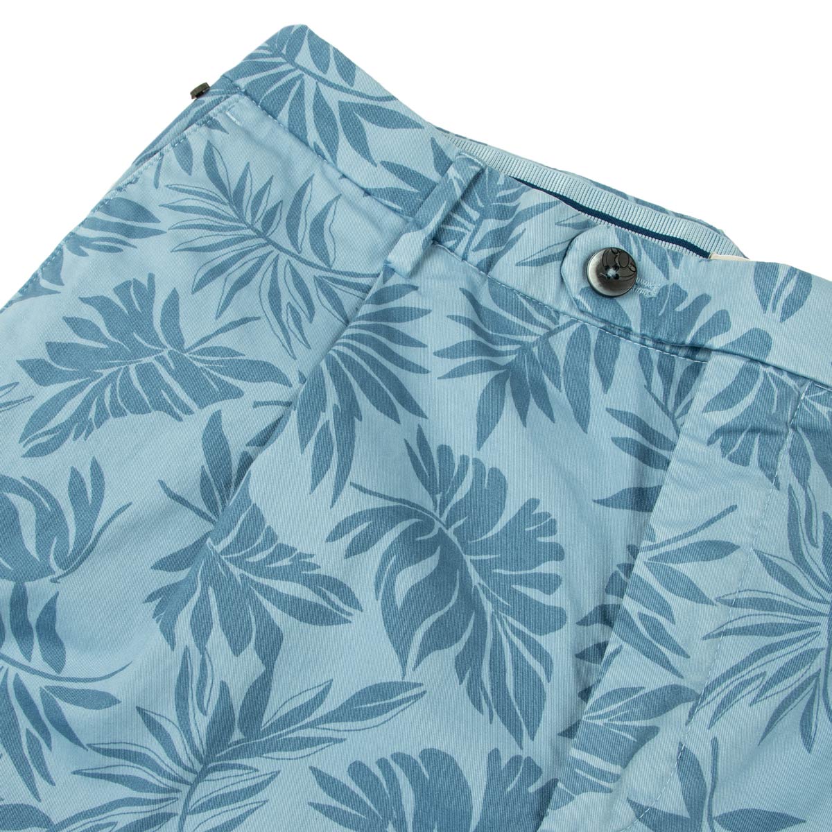 Blue Palm Print Cotton Stretch Chino Shorts SHORTS Robert Old