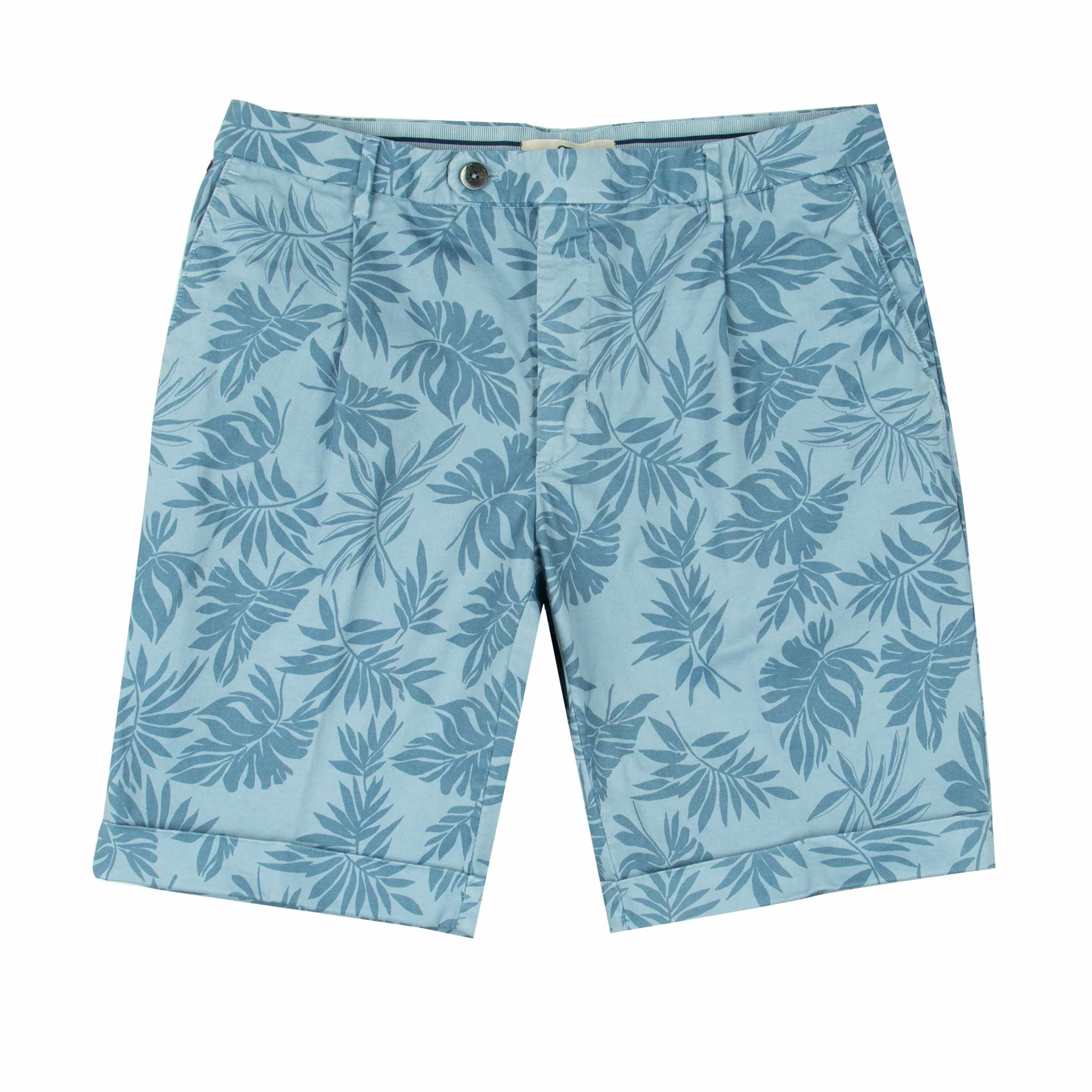 Blue Palm Print Cotton Stretch Chino Shorts SHORTS Robert Old