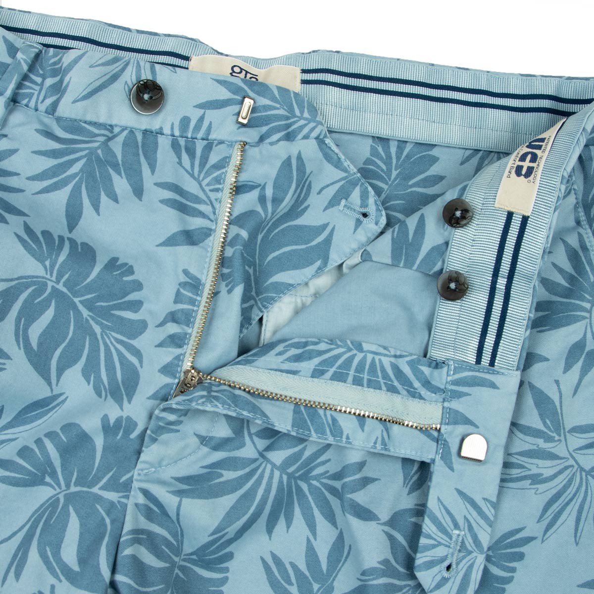 Blue Palm Print Cotton Stretch Chino Shorts SHORTS Robert Old