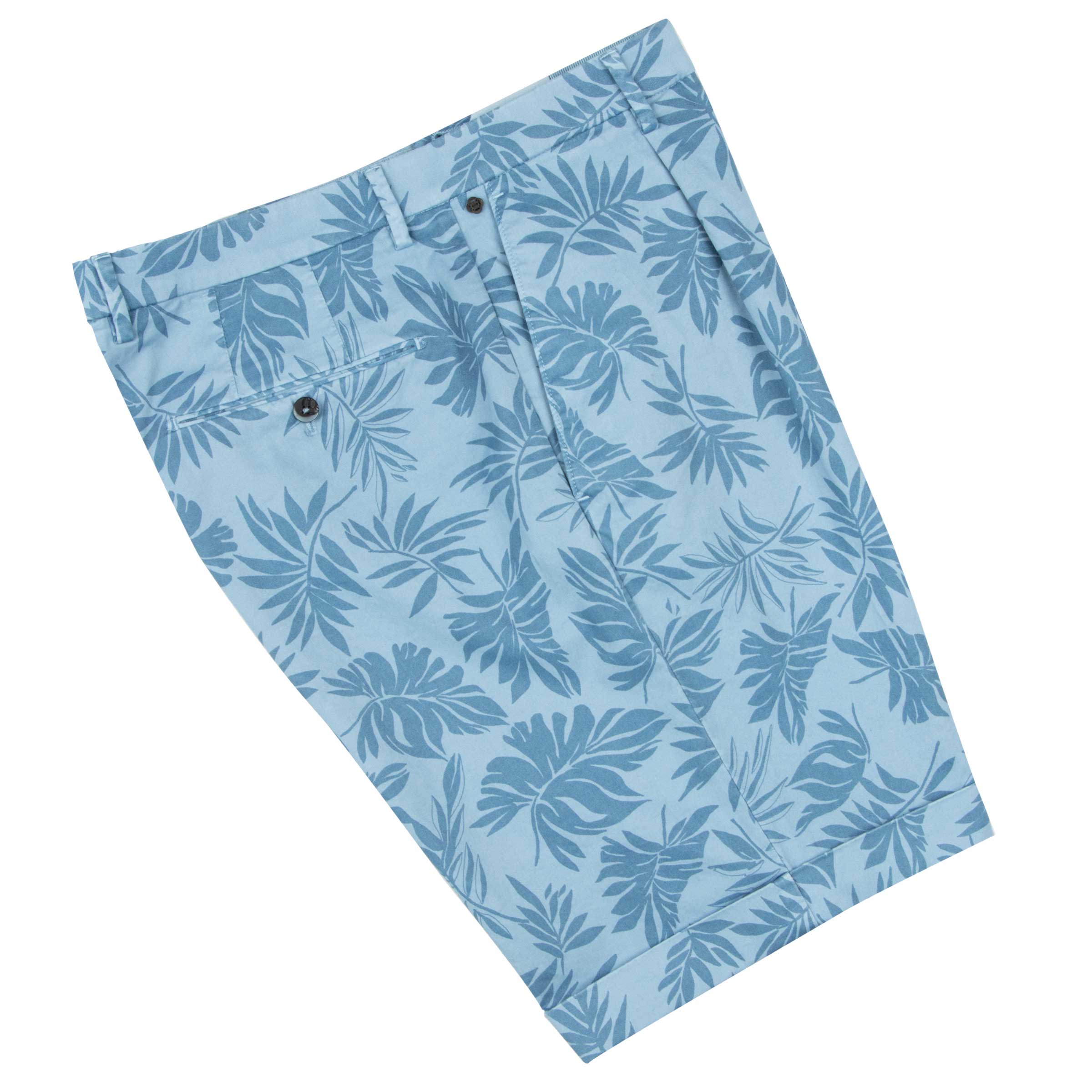 Blue Palm Print Cotton Stretch Chino Shorts SHORTS Robert Old