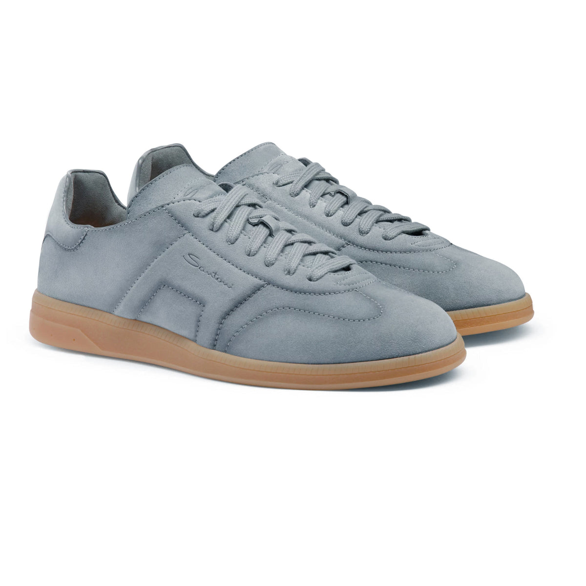 Santoni - Dusty Blue Double Buckle Oly Suede Sneaker SHOES Santoni