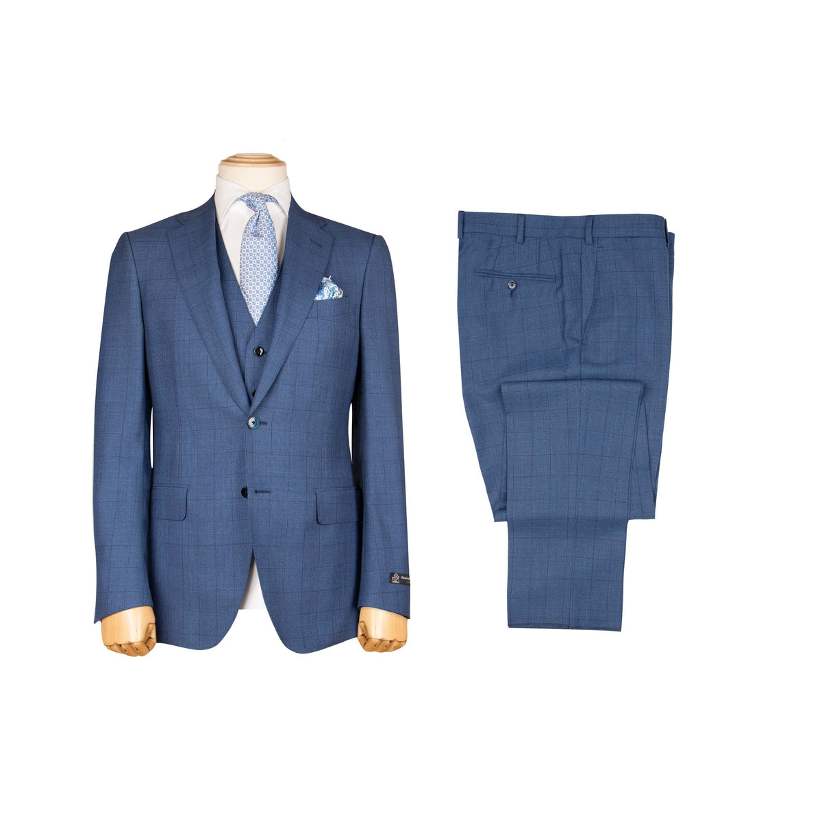 Royal Blue Check Super 130s Three Piece Suit SUITS Robert Old