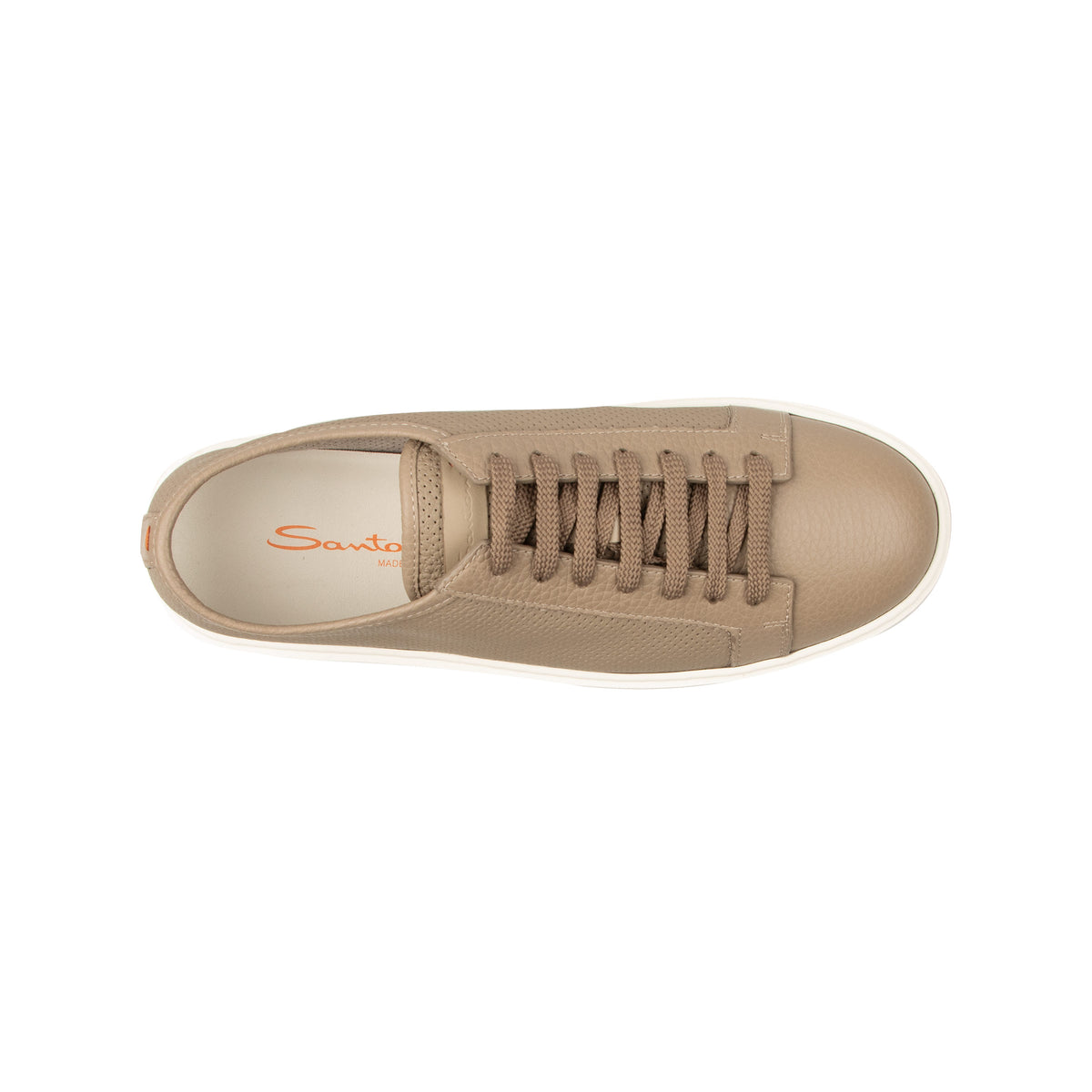 Santoni - Stone Beige Tumbled Leather Low-Top Sneaker SHOES Santoni