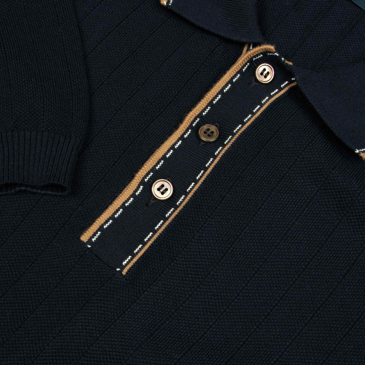 Navy Accented Ribbed Cotton Polo Shirt S/S POLOS Robert Old