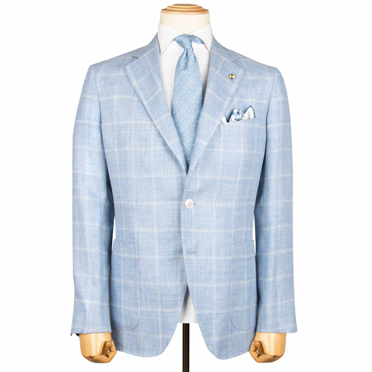 Belvest - Light Blue Check 'Jacket in Box' Linen & Wool Unlined Jacket JACKETS Belvest