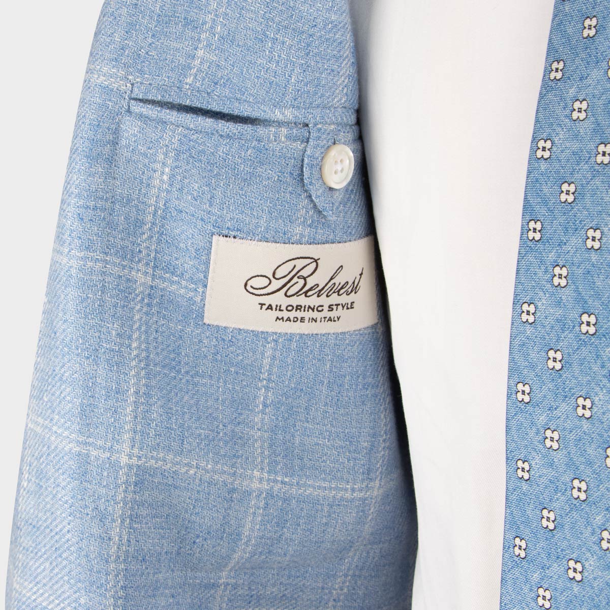 Belvest - Light Blue Check &#39;Jacket in Box&#39; Linen &amp; Wool Unlined Jacket JACKETS Belvest