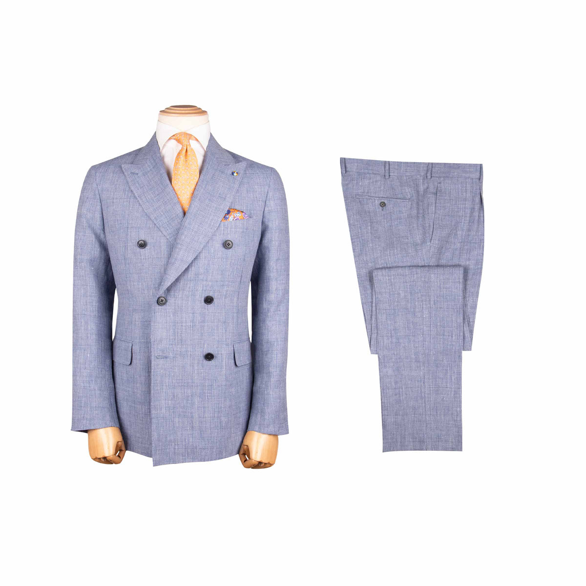 Belvest - Blue Check 'Jacket in a Box' Linen &amp; Wool Double-Breasted Unlined Suit SUITS Belvest