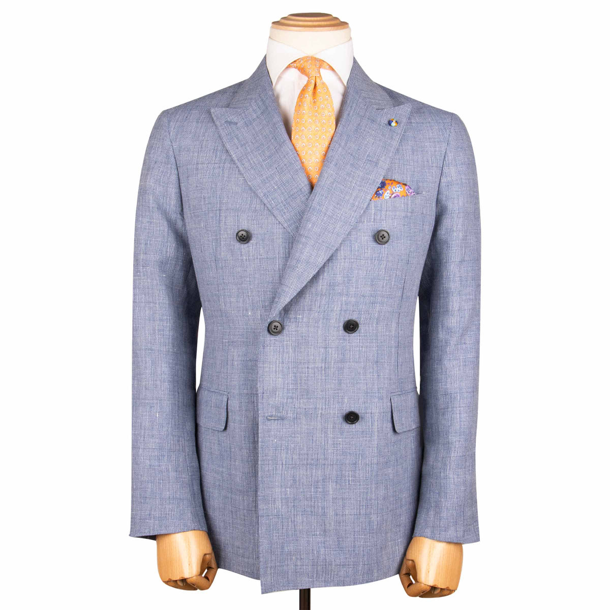 Belvest - Blue Check 'Jacket in a Box' Linen & Wool Double-Breasted Unlined Suit SUITS Belvest