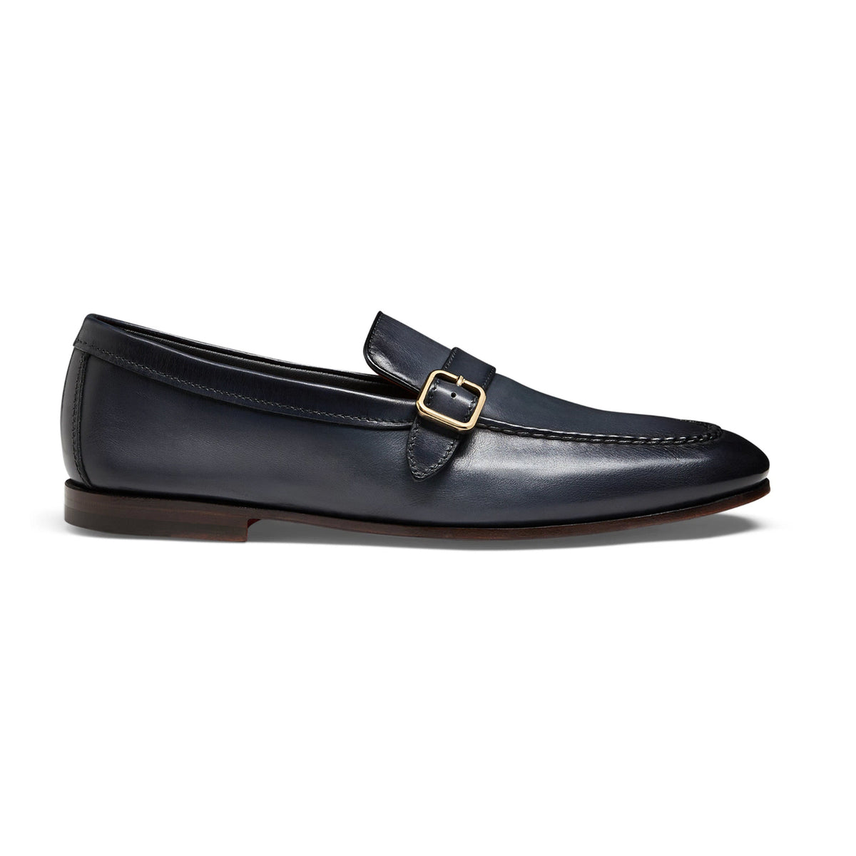 Santoni - Navy Blue Leather Single-Buckle Loafer SHOES Santoni