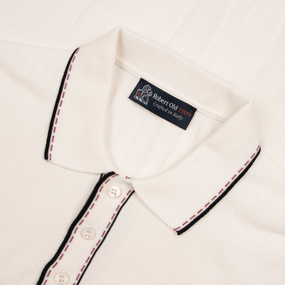 White Accented Ribbed Cotton Polo Shirt S/S POLOS Robert Old