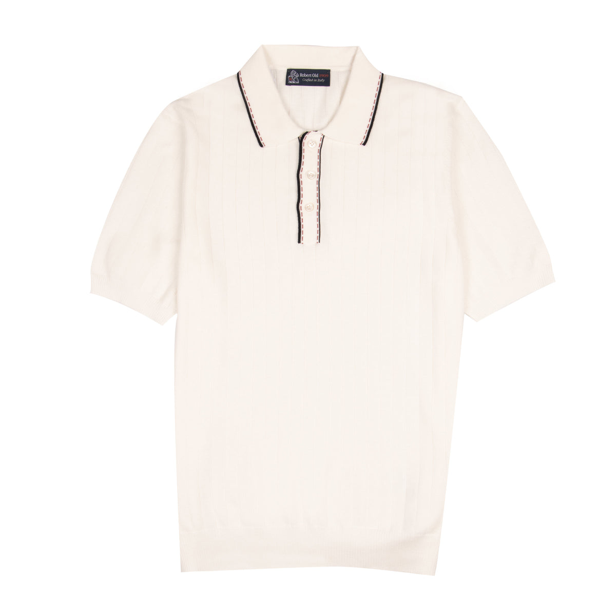 White Accented Ribbed Cotton Polo Shirt S/S POLOS Robert Old