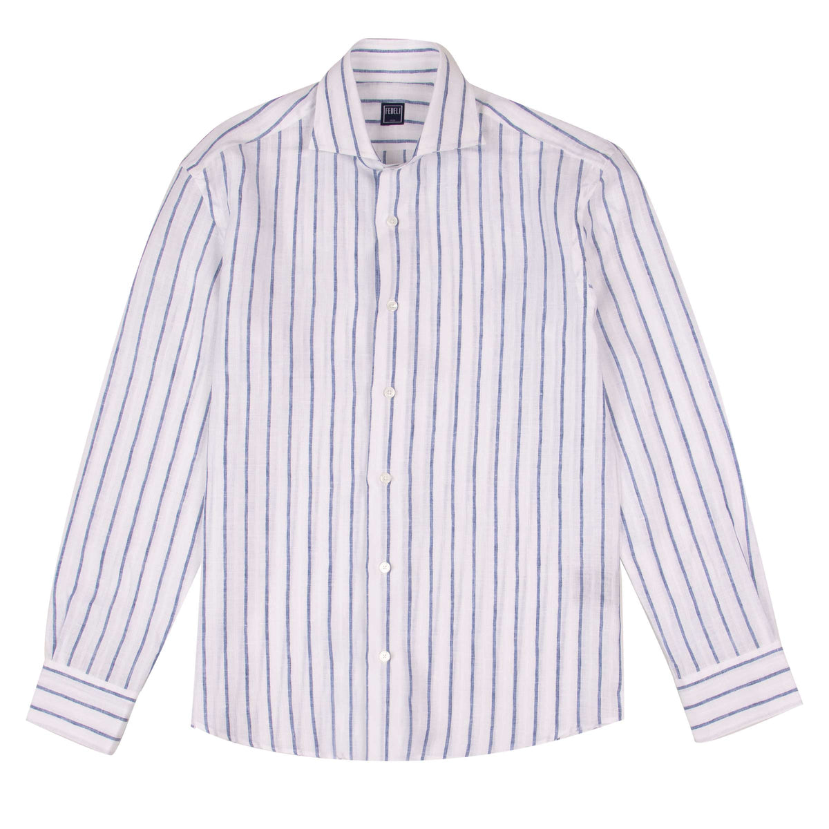 Fedeli - White Blue Stripe 'Roby' Pure Linen Shirt L/S SHIRTS Fedeli