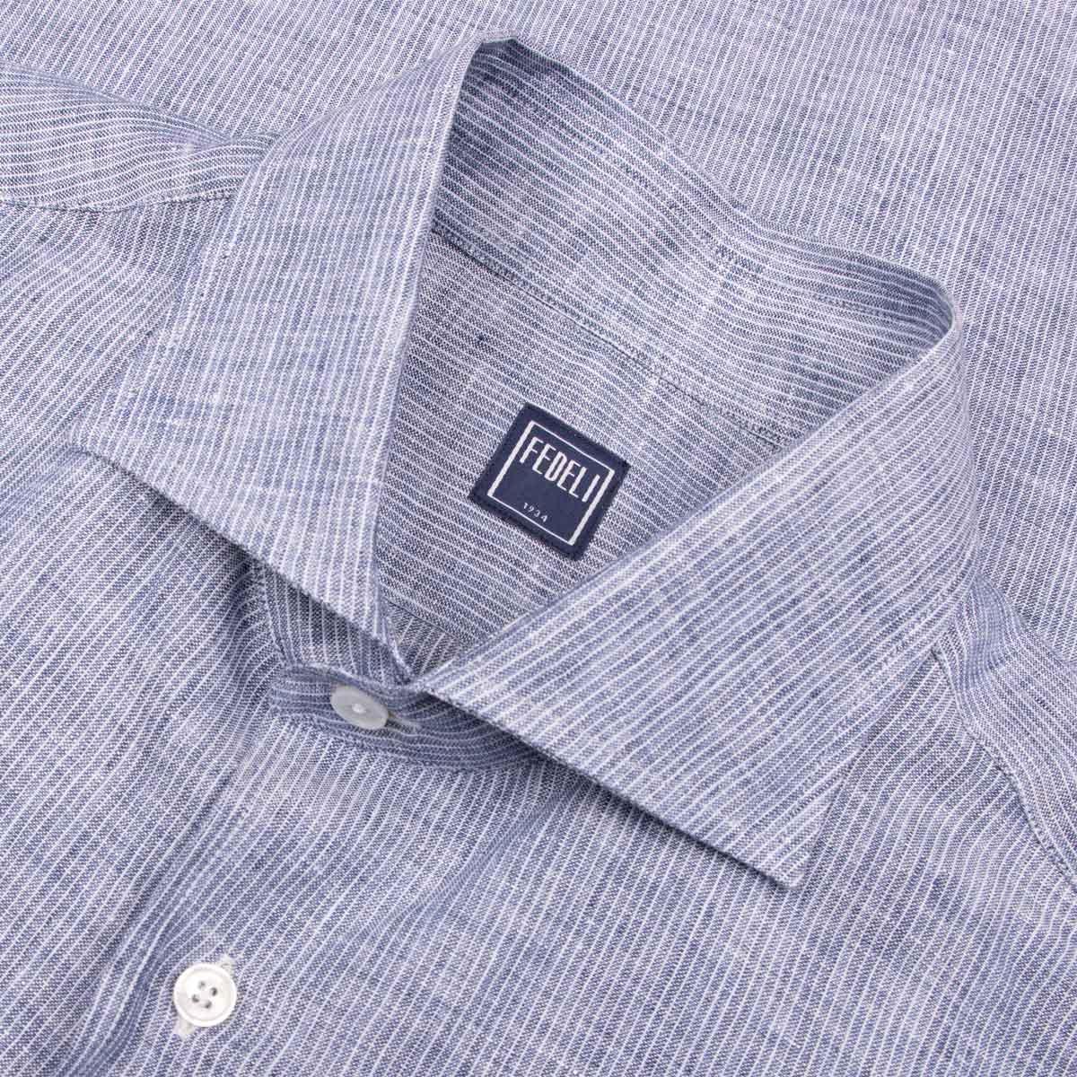 Fedeli - Navy Stripe 'Roby' Pure Linen Shirt L/S SHIRTS FEDELI