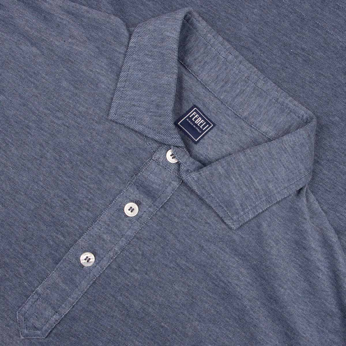 Fedeli - Navy Denim 'Superlight' Piquet Long Sleeve Polo Shirt RUGBY/LS POLOS FEDELI