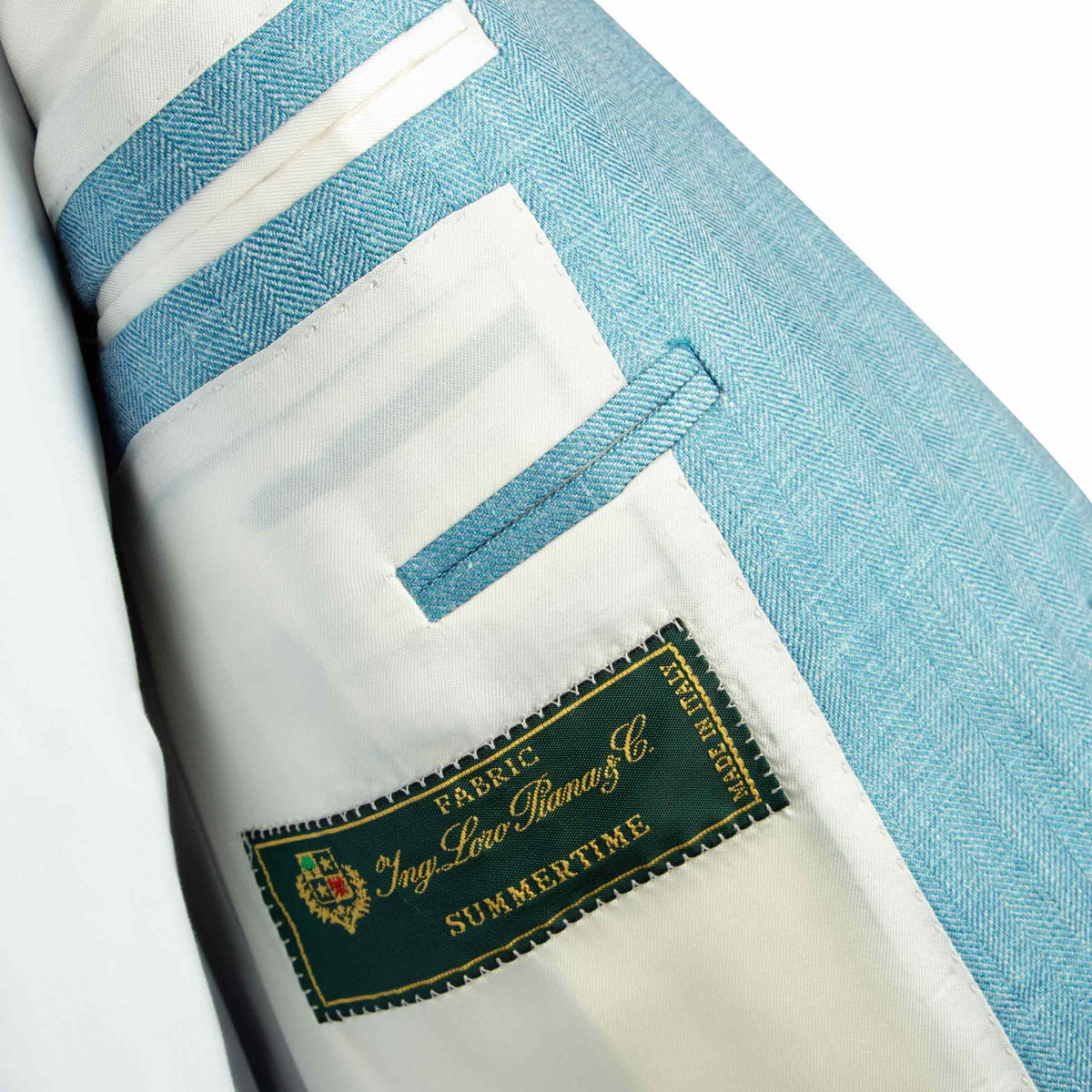 Turquoise Blue Wool, Silk, &amp; Linen Herringbone Jacket JACKETS Robert Old