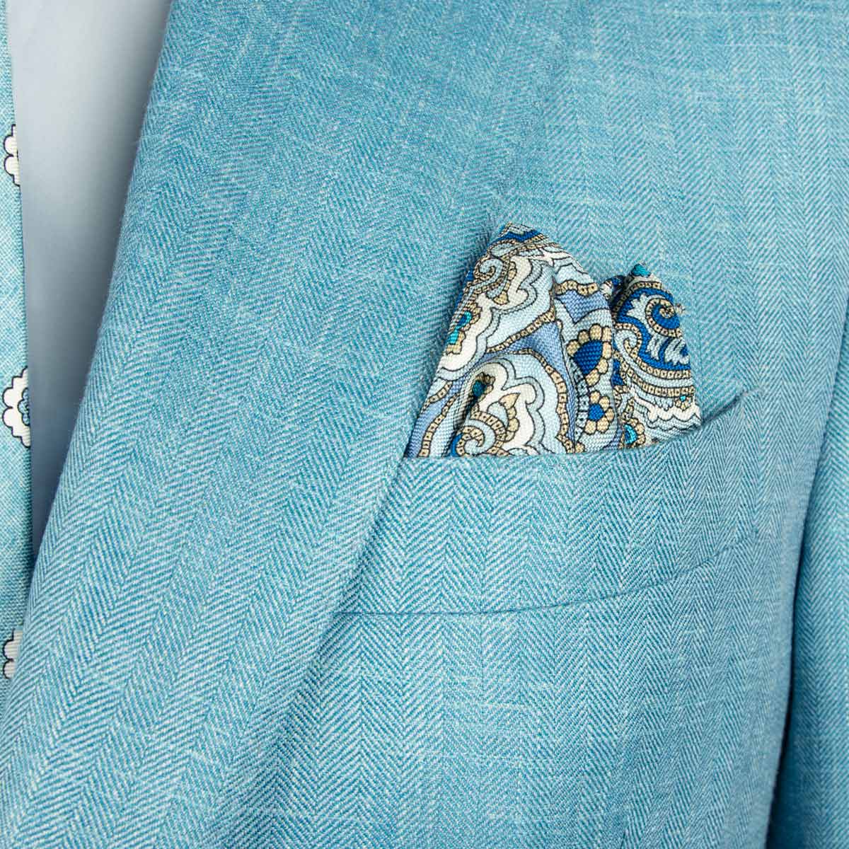 Turquoise Blue Loro Piana Wool, Silk, & Linen Herringbone Jacket JACKETS Robert Old