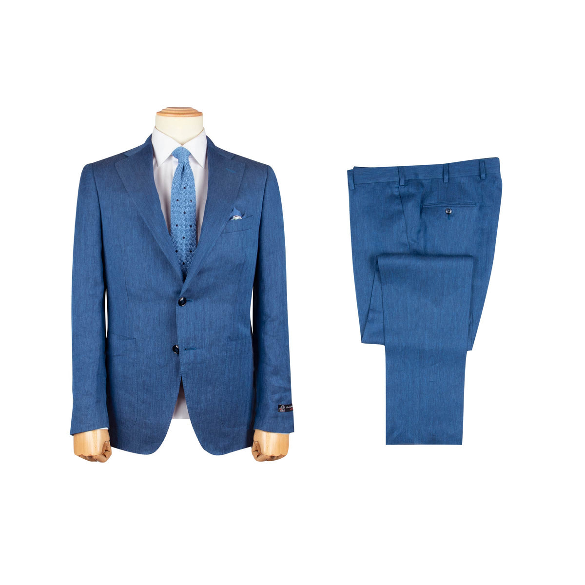 Blue Lightweight Linen &amp; Silk Unlined Suit SUITS Robert Old