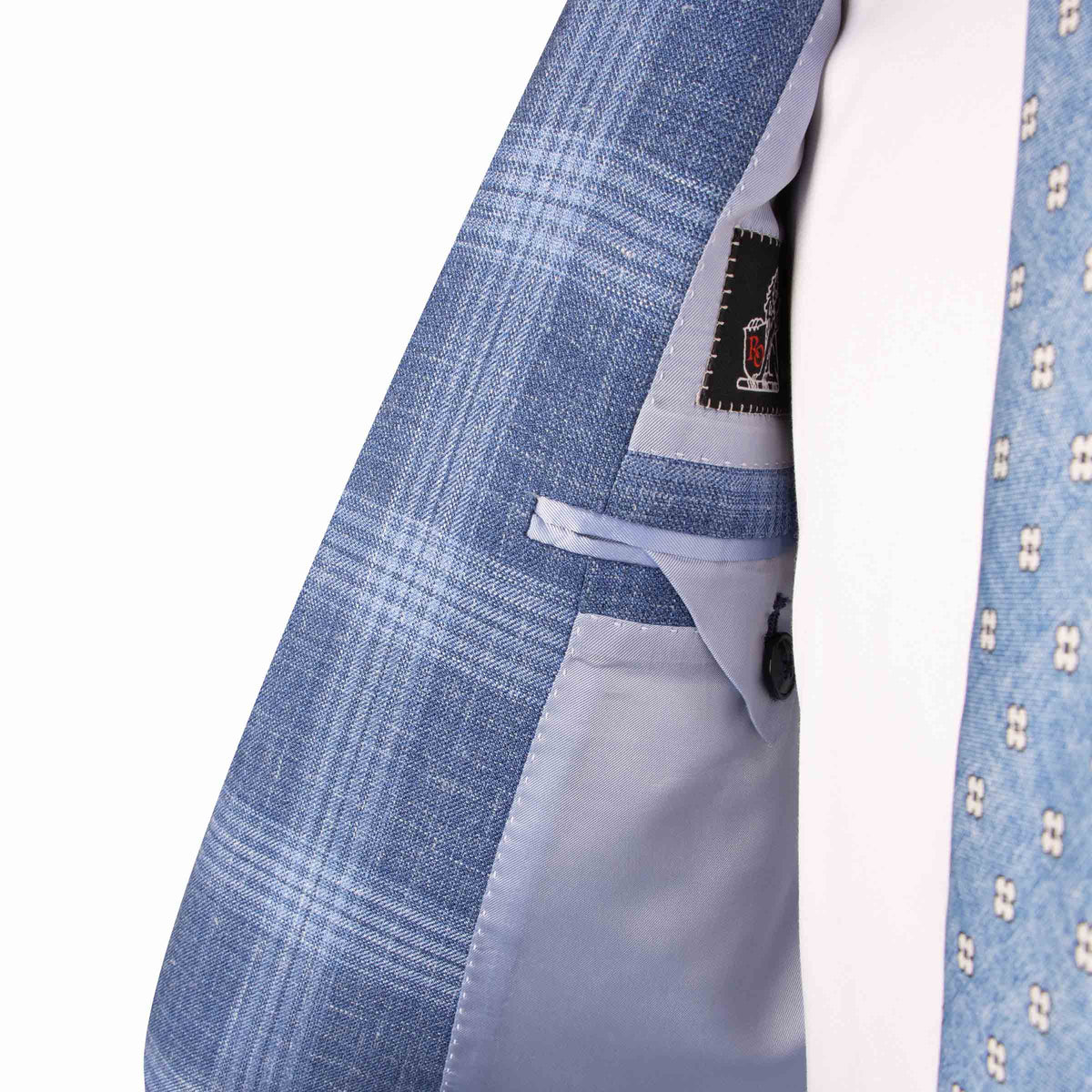 Blue Check Wool, Silk, &amp; Linen Jacket JACKETS Robert Old