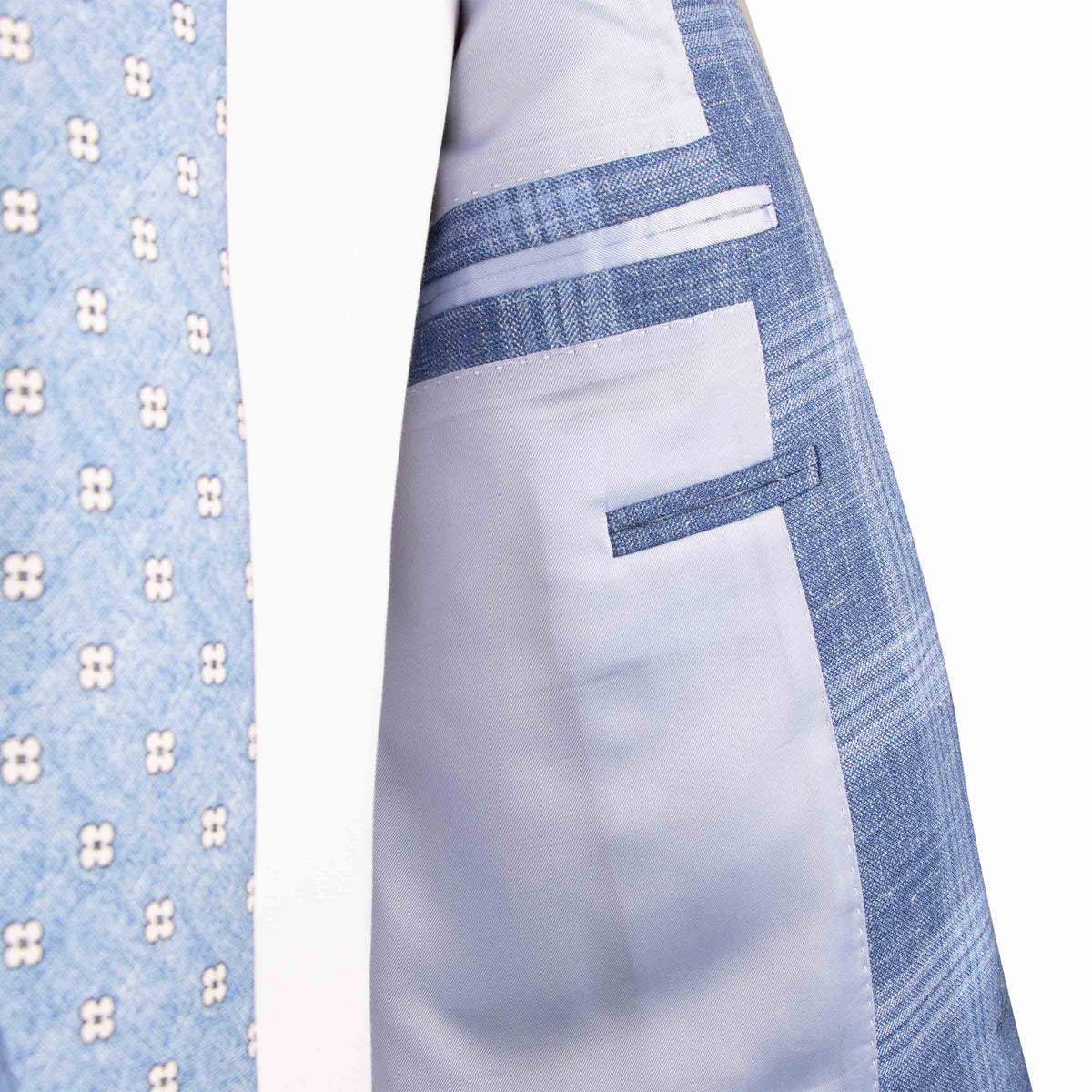 Blue Check Wool, Silk, &amp; Linen Jacket JACKETS Robert Old