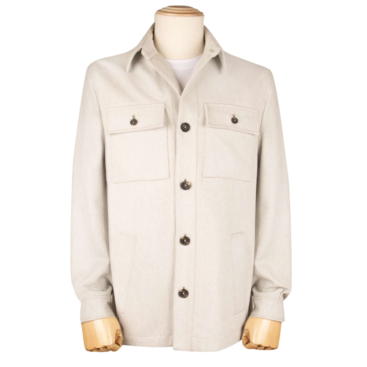 Oatmeal Super 150's Merino Wool Denim Overshirt JACKETS Robert Old