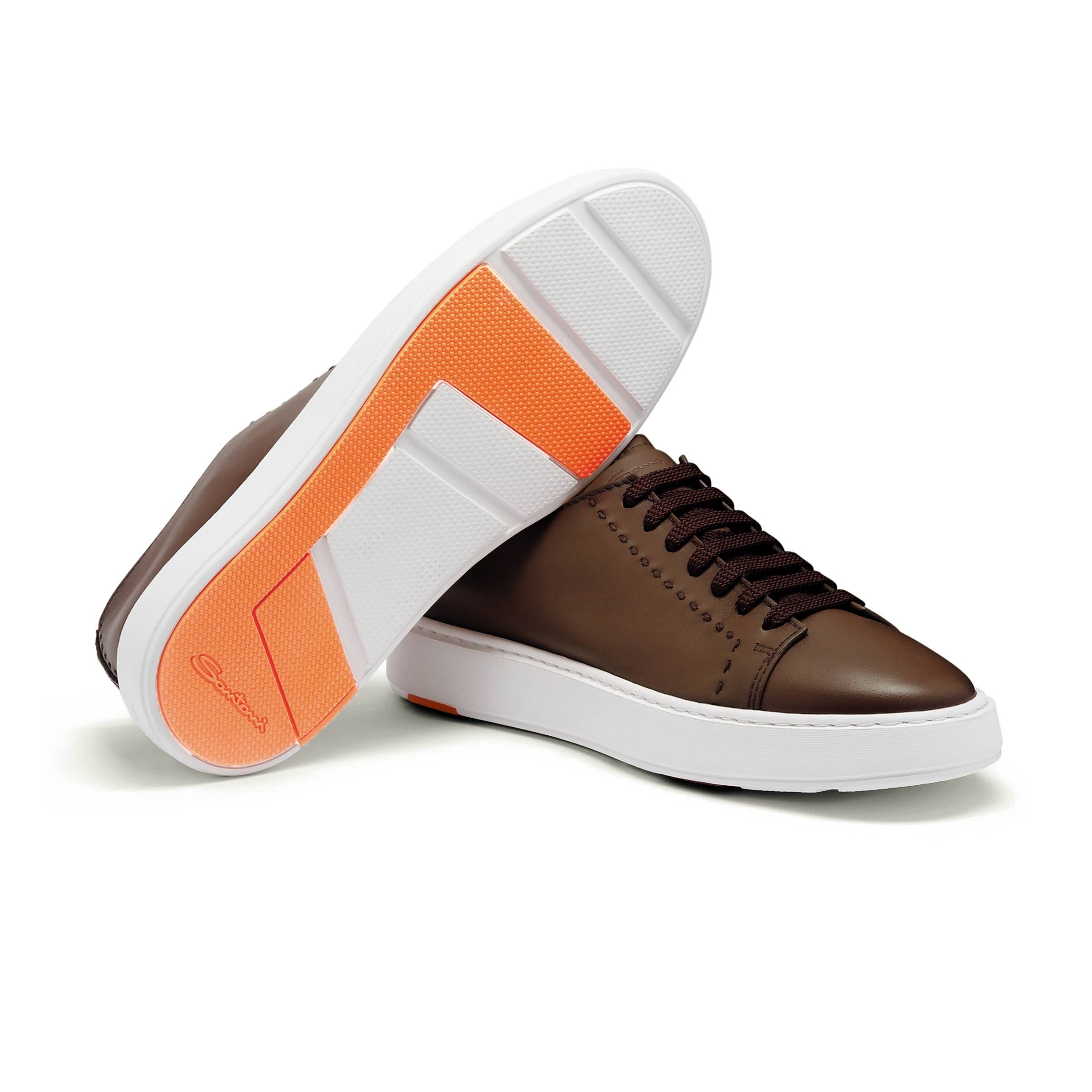 Santoni - Dark Brown Leather Sneaker SHOES Santoni