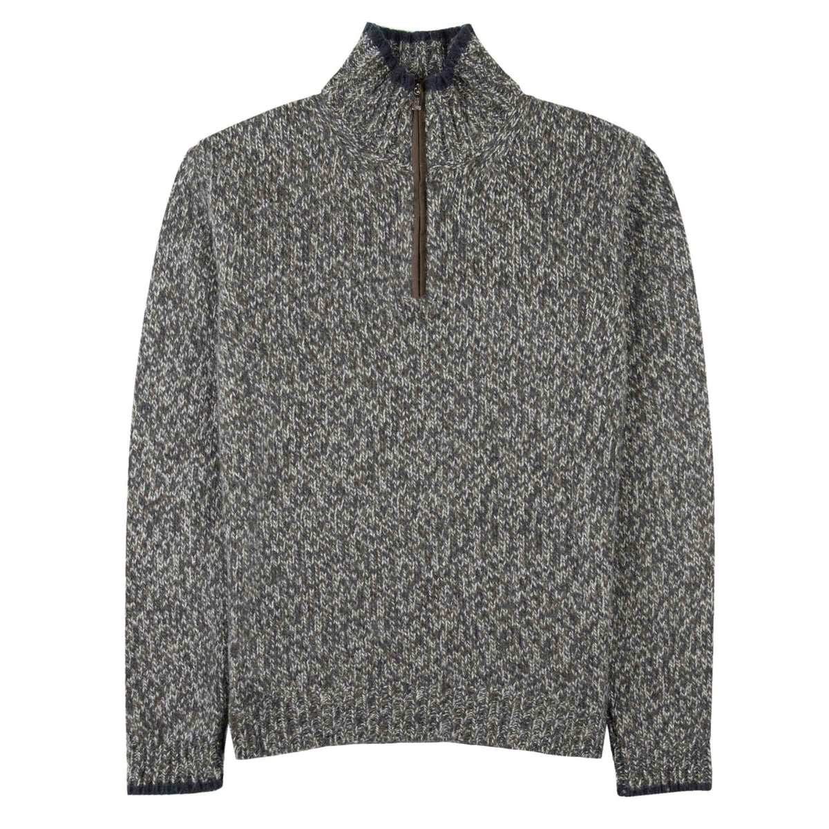 Fedeli - Charcoal Wool & Alpaca Quarter-zip Sweater KNITWEAR Fedeli