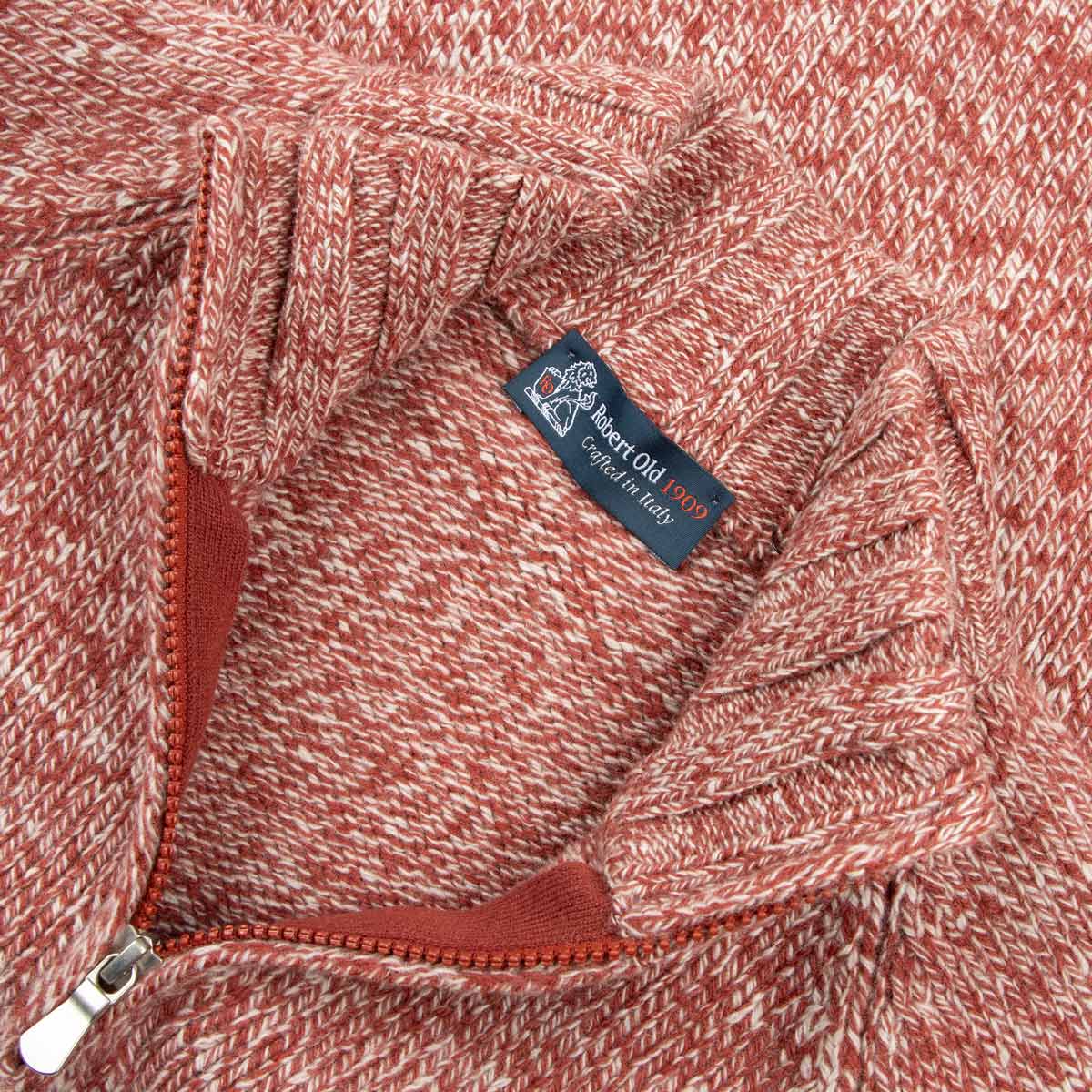 Robert Old - Red &amp; White Marl Zip-Neck Wool Jumper