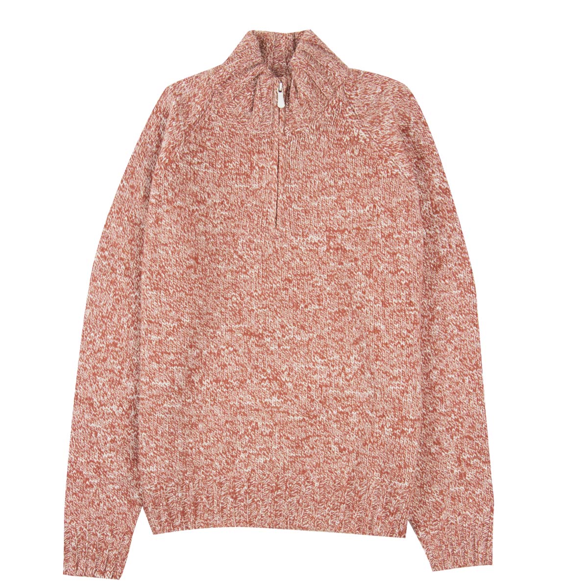 Robert Old - Red &amp; White Marl Zip-Neck Wool Jumper