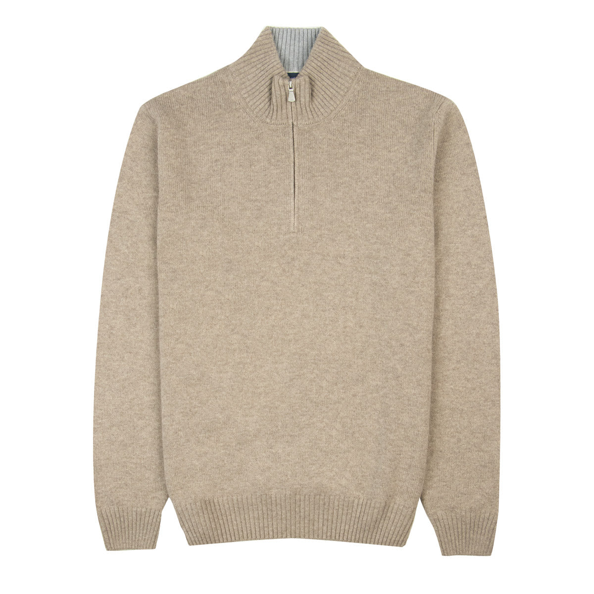 Robert Old - Beige Contrast Virgin Wool & Cashmere Zip Neck Sweater KNITWEAR Robert Old