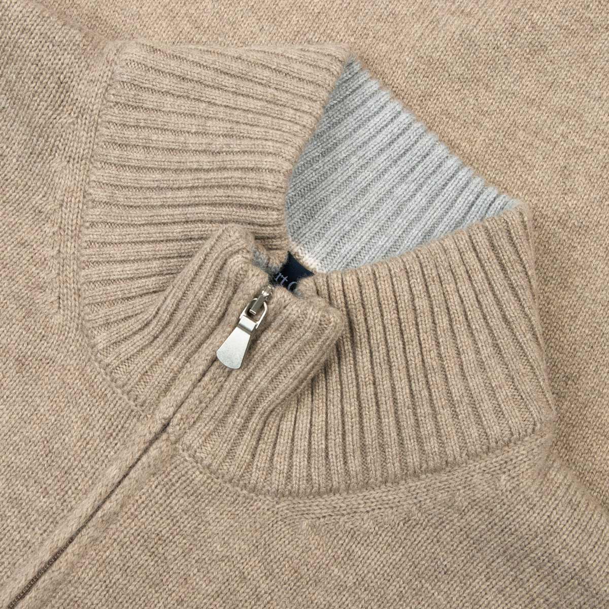 Robert Old - Beige Contrast Virgin Wool & Cashmere Zip Neck Sweater KNITWEAR Robert Old
