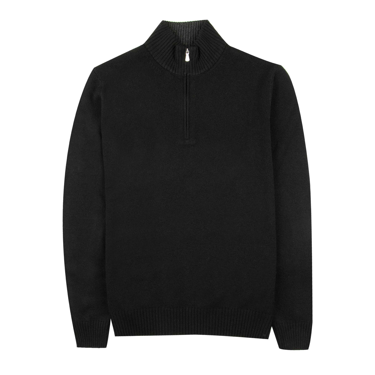 Black Contrast Virgin Wool & Cashmere Zip Neck Sweater KNITWEAR Robert Old