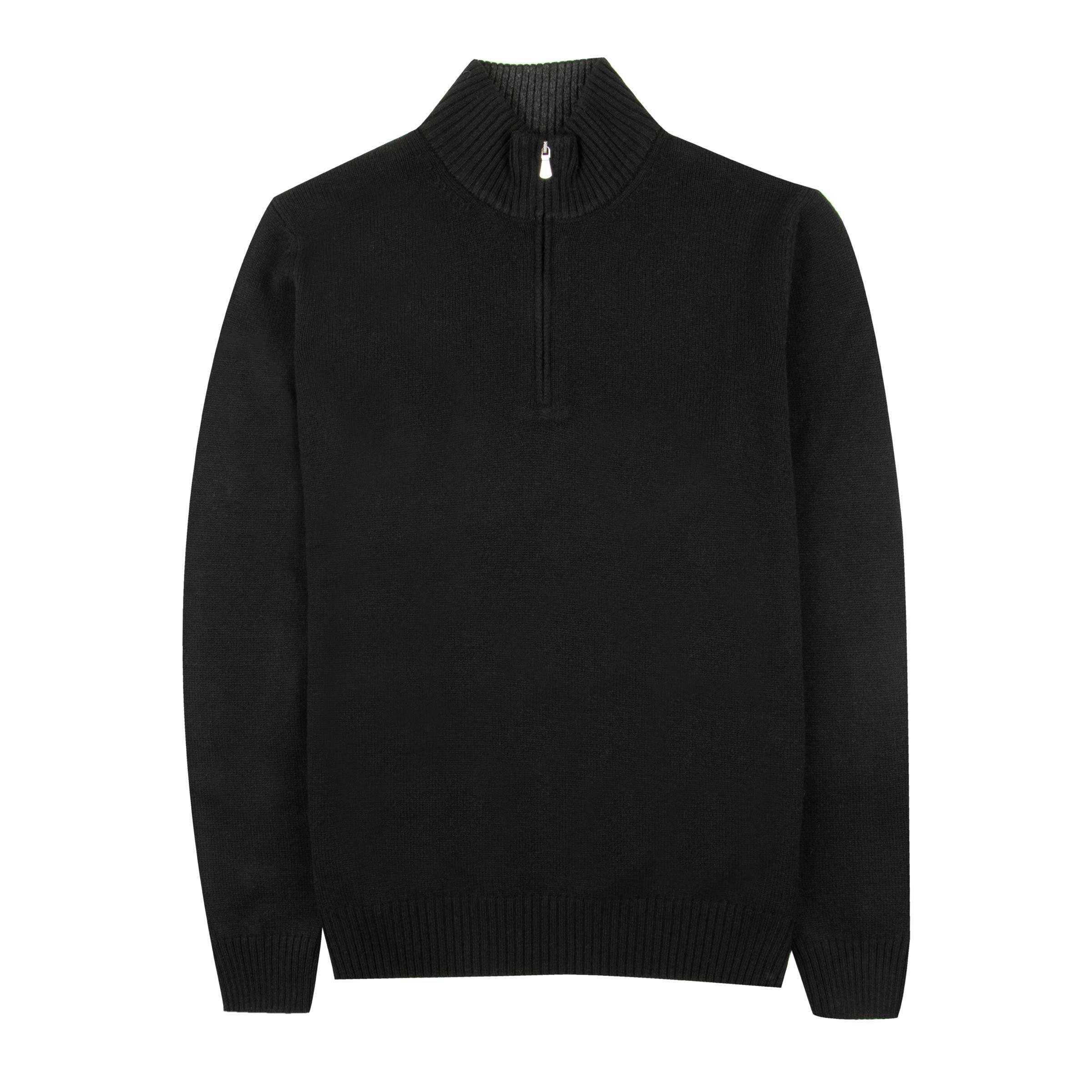 Robert Old - Black Contrast Virgin Wool & Cashmere Zip Neck Sweater KNITWEAR Robert Old