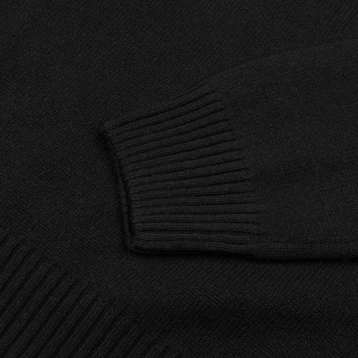 Black Contrast Virgin Wool &amp; Cashmere Zip Neck Sweater KNITWEAR Robert Old