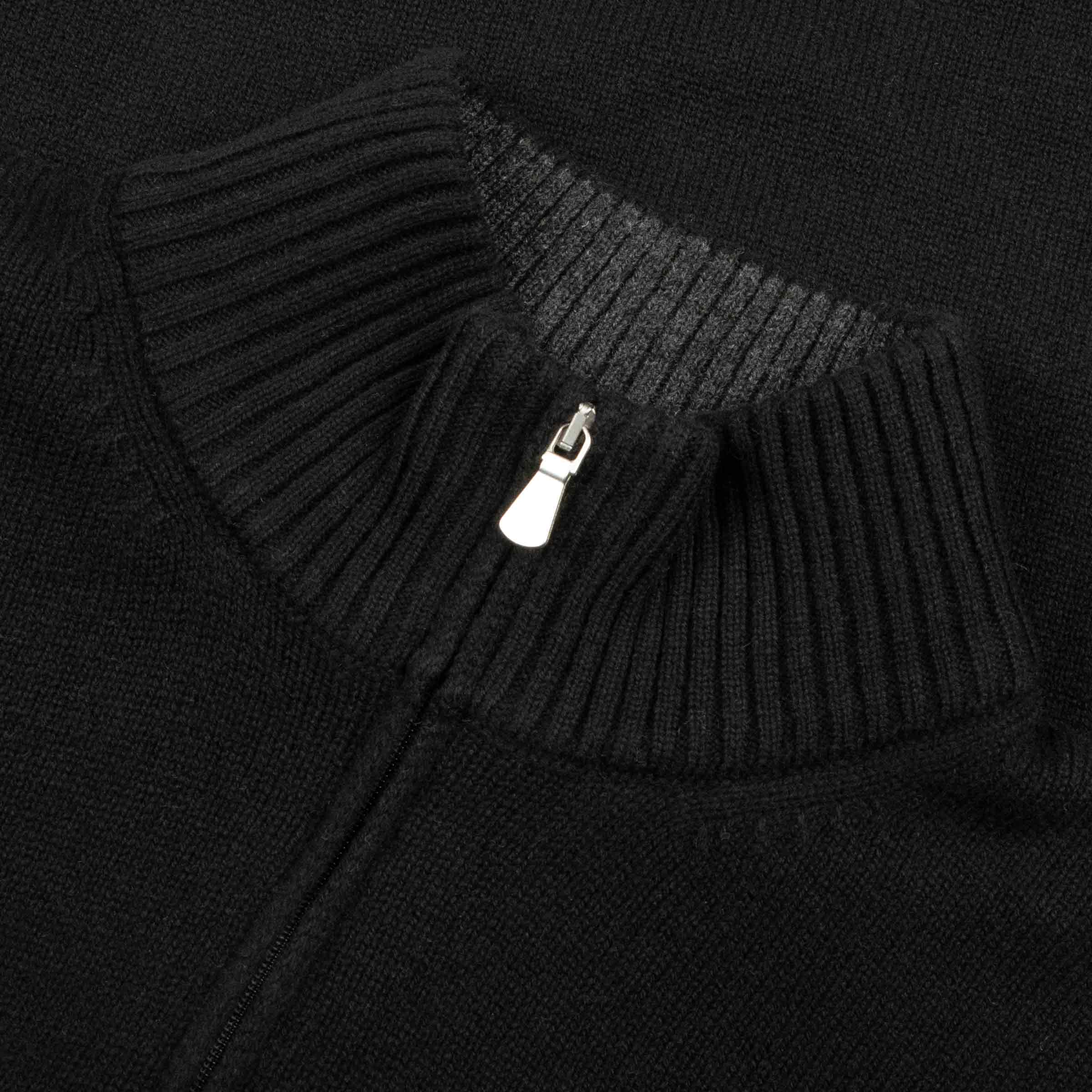 Robert Old - Black Contrast Virgin Wool & Cashmere Zip Neck Sweater KNITWEAR Robert Old