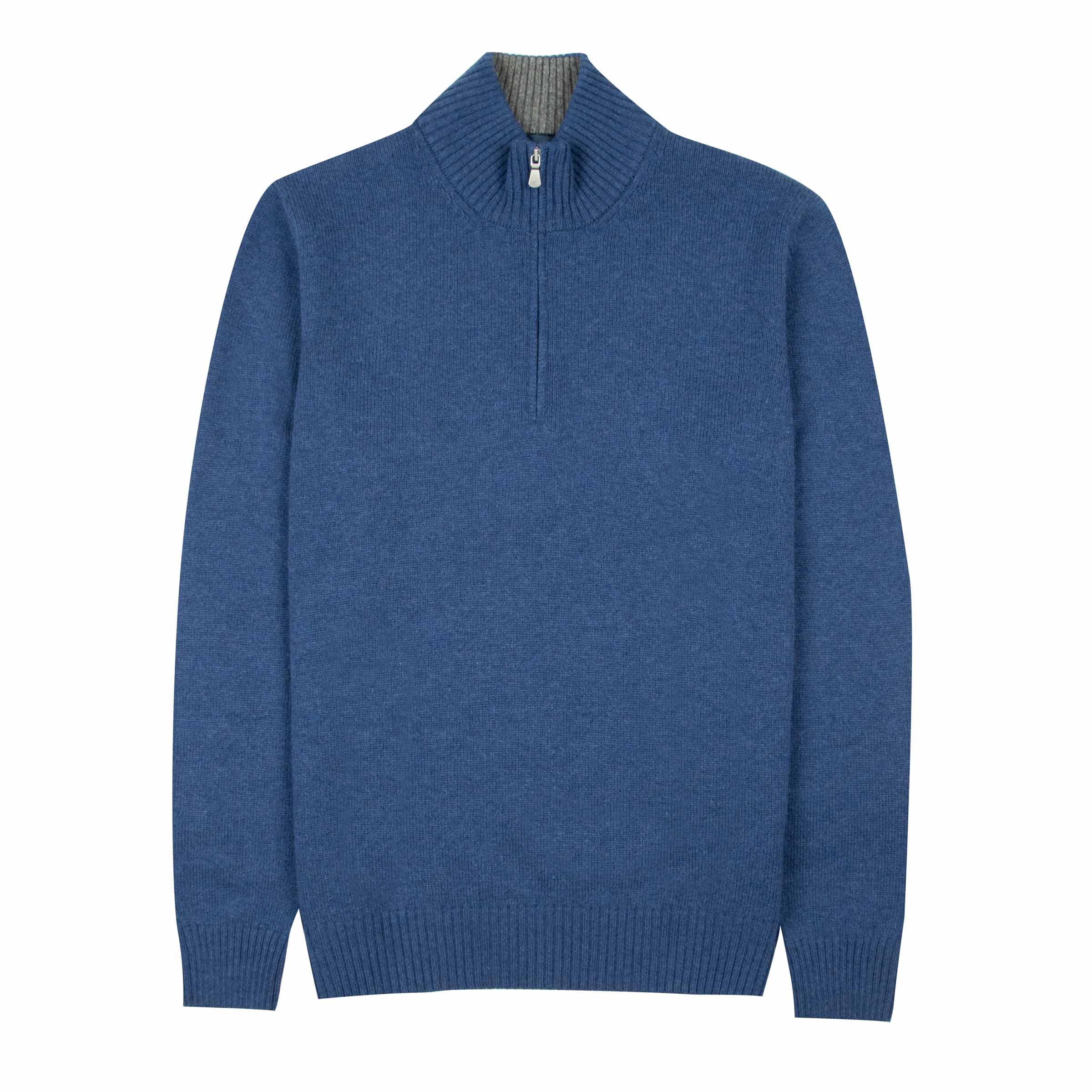 Robert Old - Royal Navy Contrast Virgin Wool & Cashmere Zip Neck Sweater KNITWEAR Robert Old