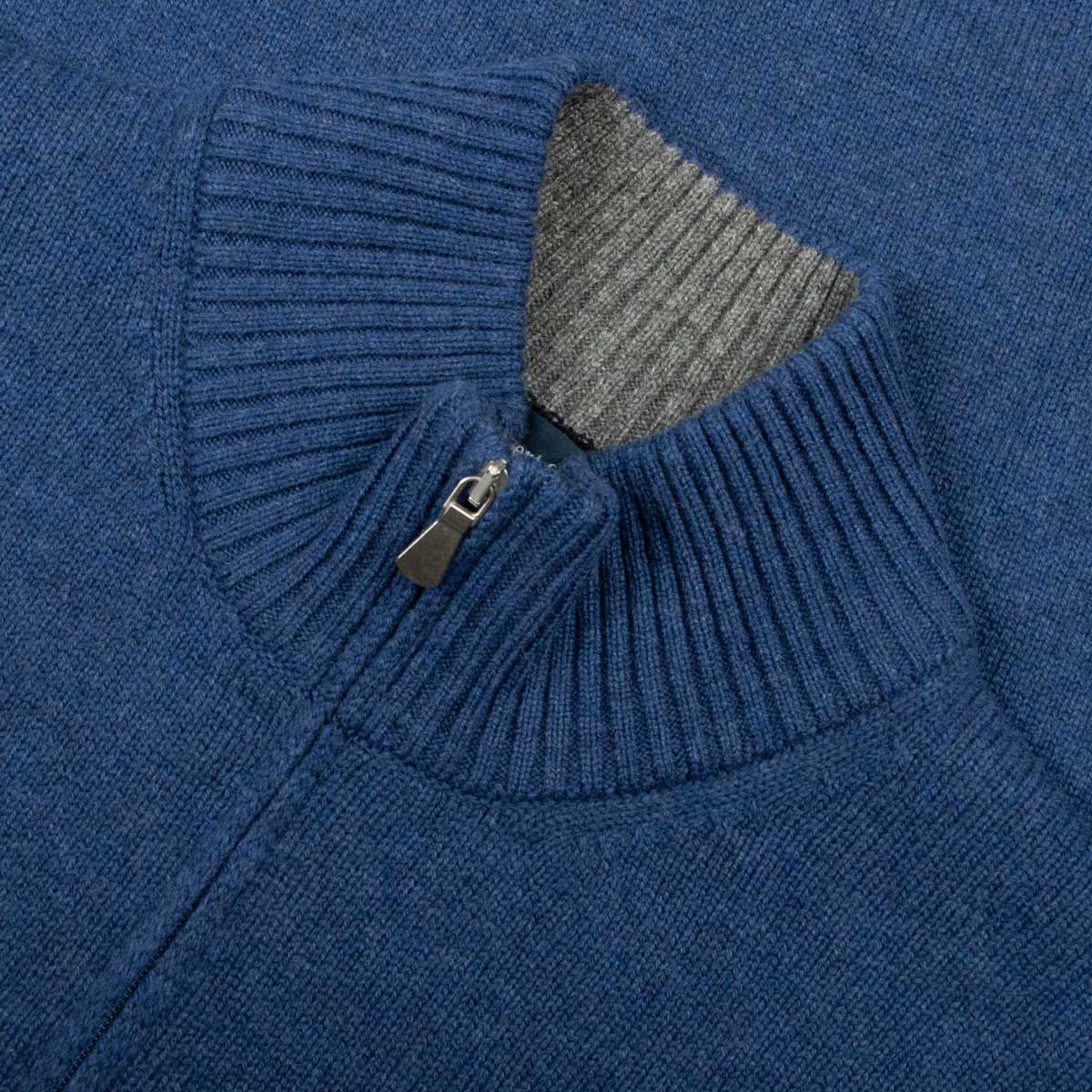 Robert Old - Royal Navy Contrast Virgin Wool & Cashmere Zip Neck Sweater KNITWEAR Robert Old