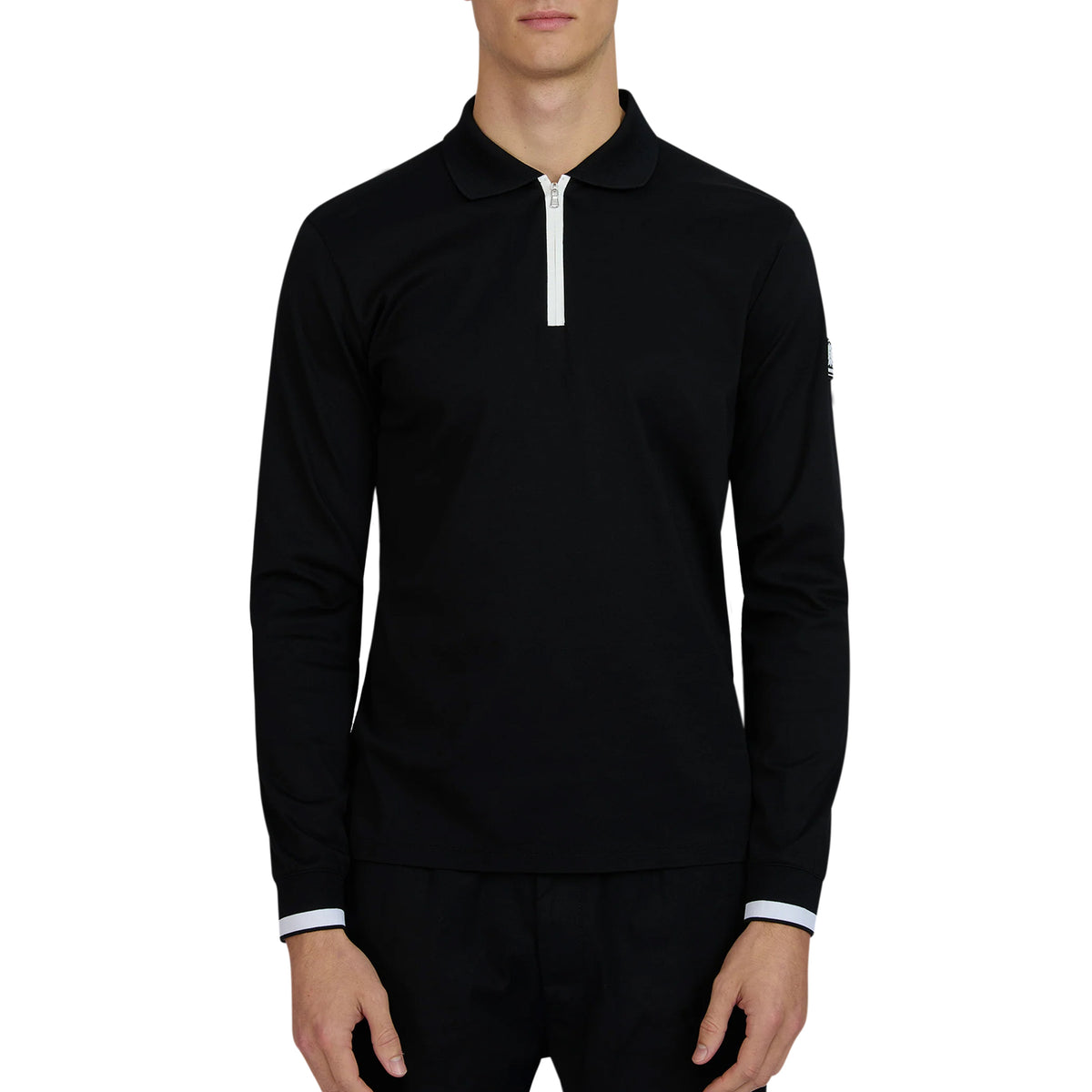 Sandbanks - Black Silicone Zip Long Sleeve Cotton Polo Shirt RUGBY/LS POLOS Sandbanks