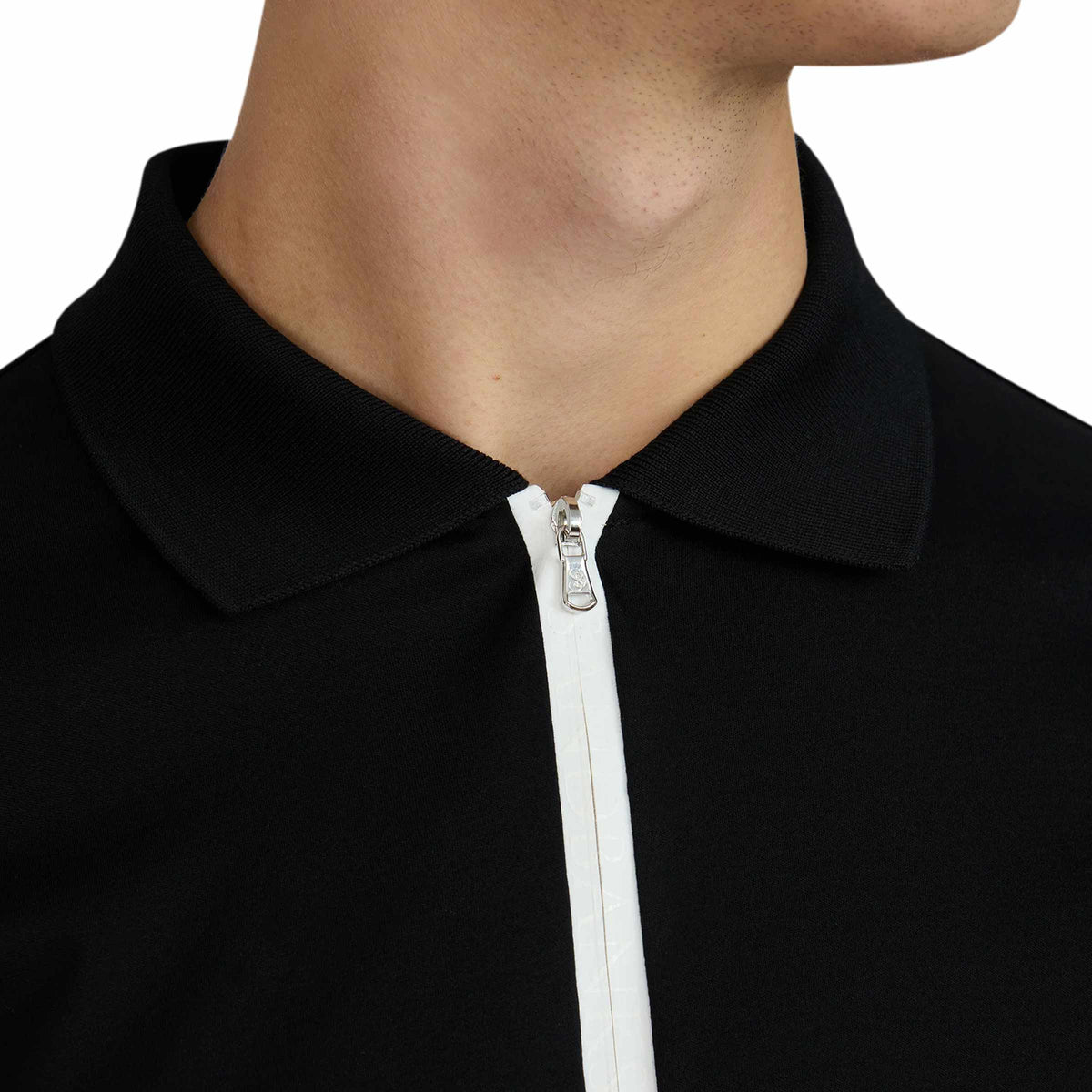 Sandbanks - Black Silicone Zip Long Sleeve Cotton Polo Shirt RUGBY/LS POLOS Sandbanks