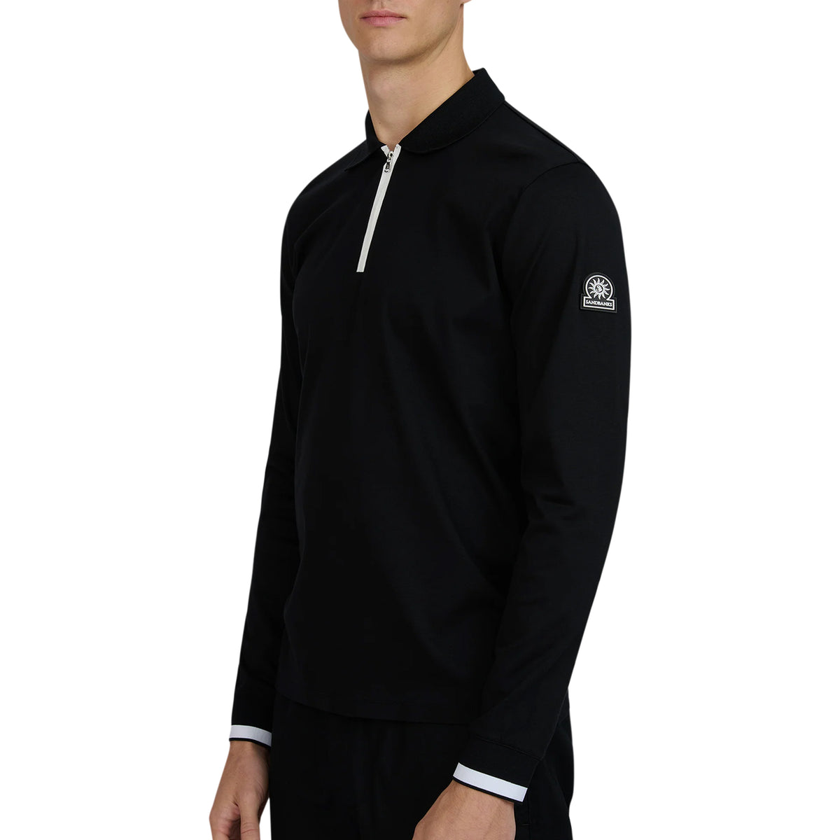 Sandbanks - Black Silicone Zip Long Sleeve Cotton Polo Shirt RUGBY/LS POLOS Sandbanks